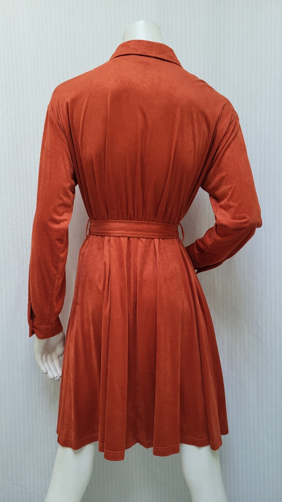 Vintage CALVIN KLEIN Orange Ultrasuede Shirt Dress w/ Tie Belt – Size M