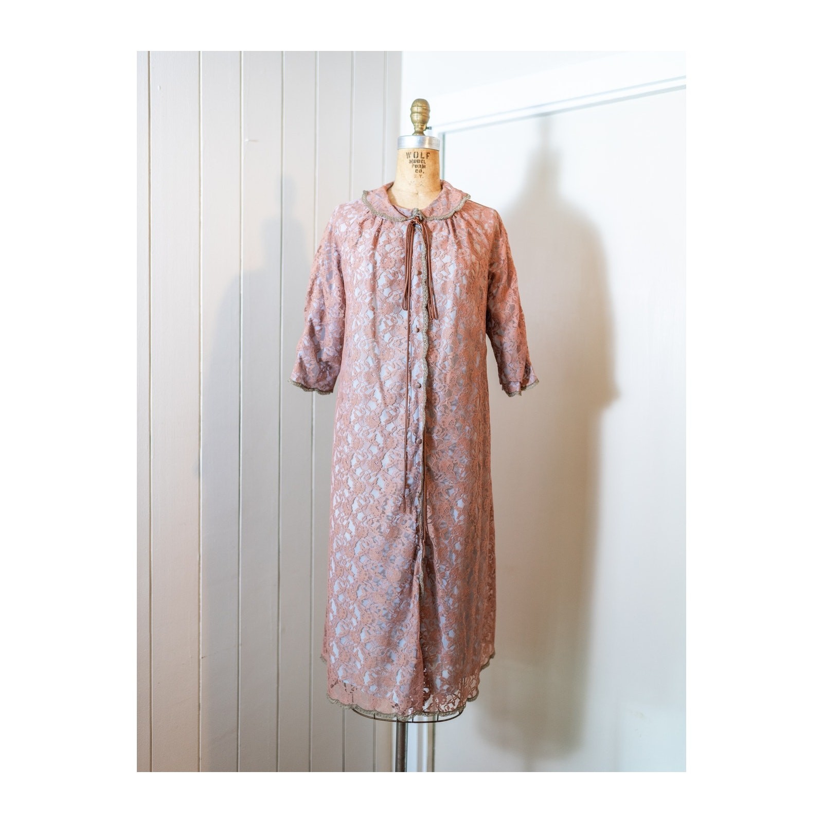 Vintage 60s Cocoa Brown And Blue Lace Robe, Housecoat Lingerie, Glam, Gossard, S