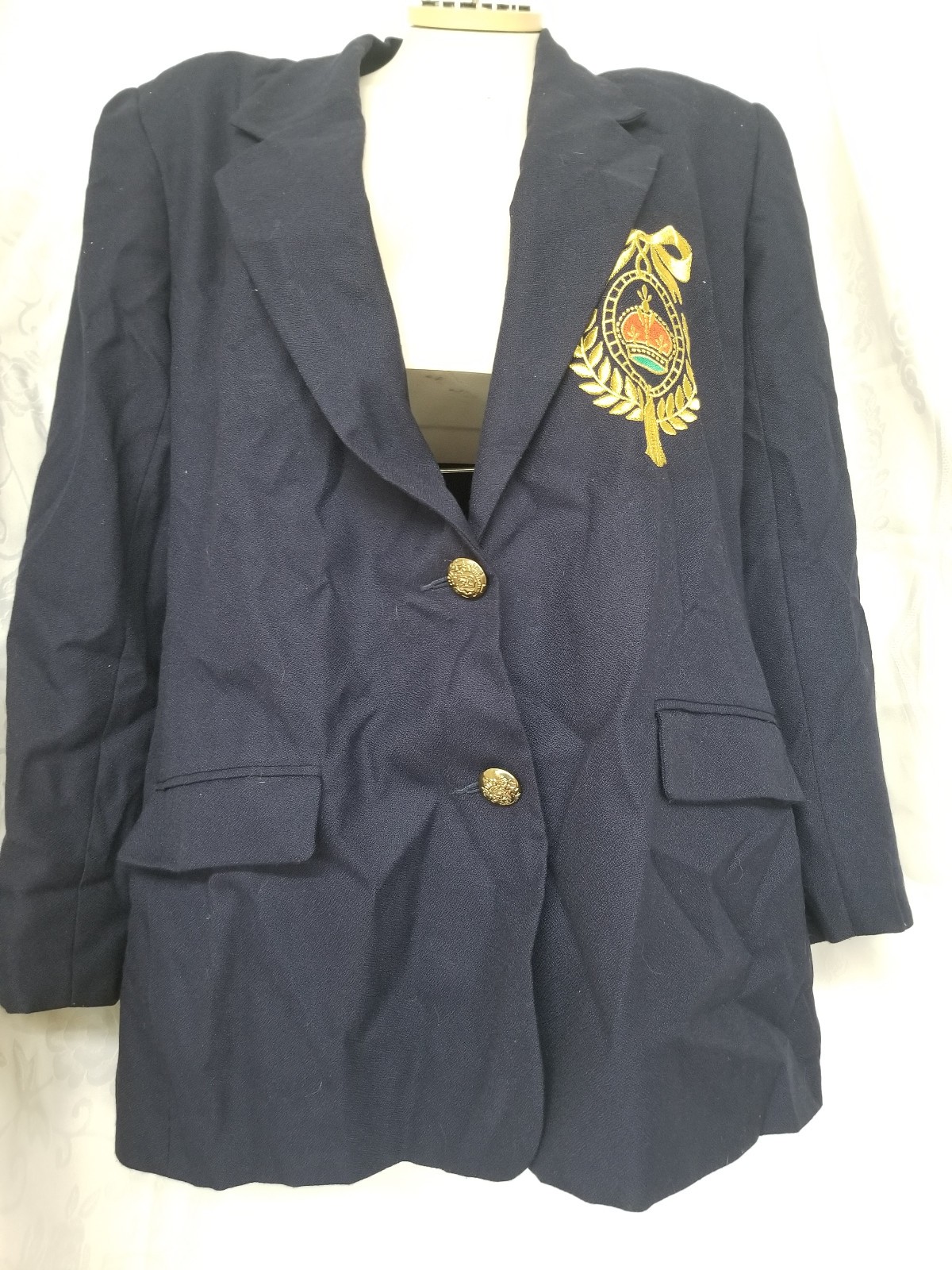 80s Navy Chaus Military Womens Suit Jacket Blazer Gold Crown Royal Tassel Sz 16