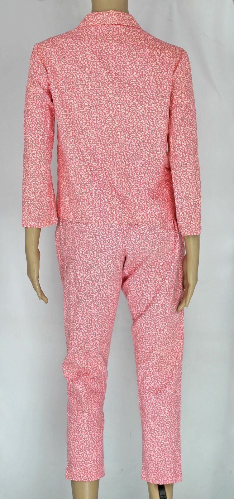 60s Vintage Regal Crop Pant 3/4 Sleeve Jacket Suit Set, Pink Floral Cotton, XS 2