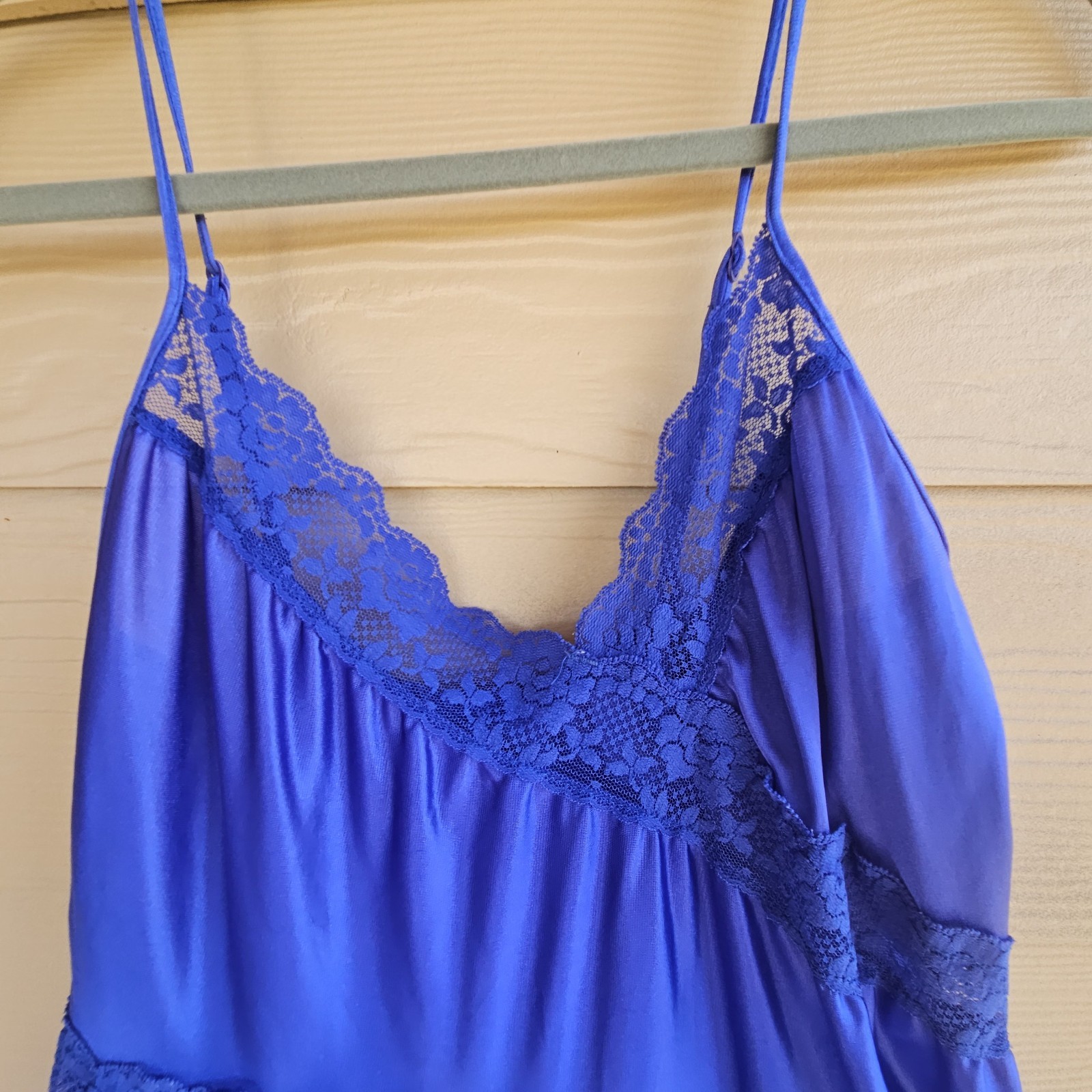 Lady Cameo Vintage Royal Blue Coquette Nighty Full Slip Nightgown sz M