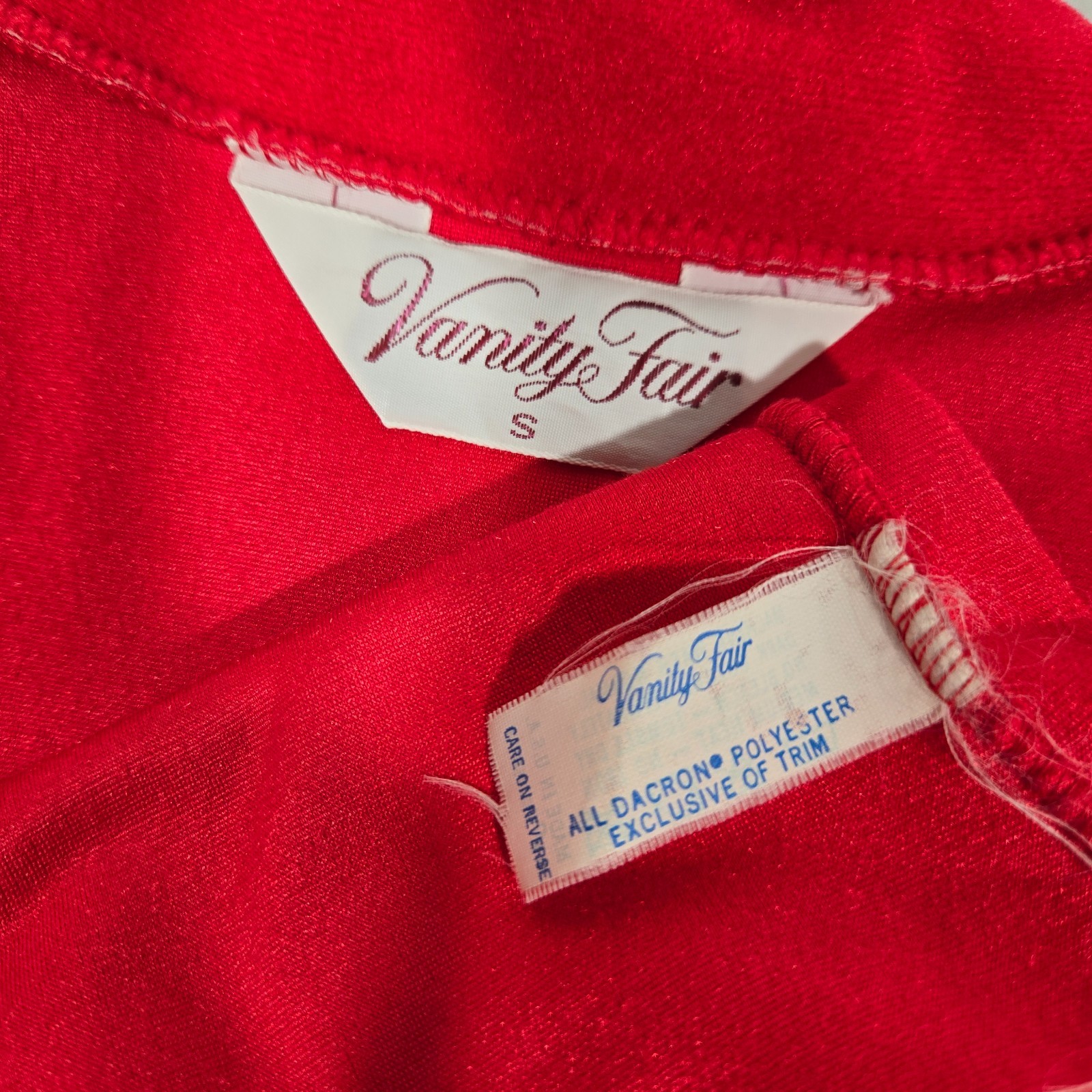 U.S.A. Vintage VANITY FAIR Red VELVET Satin Trim Mid-Length House Dress Size S.