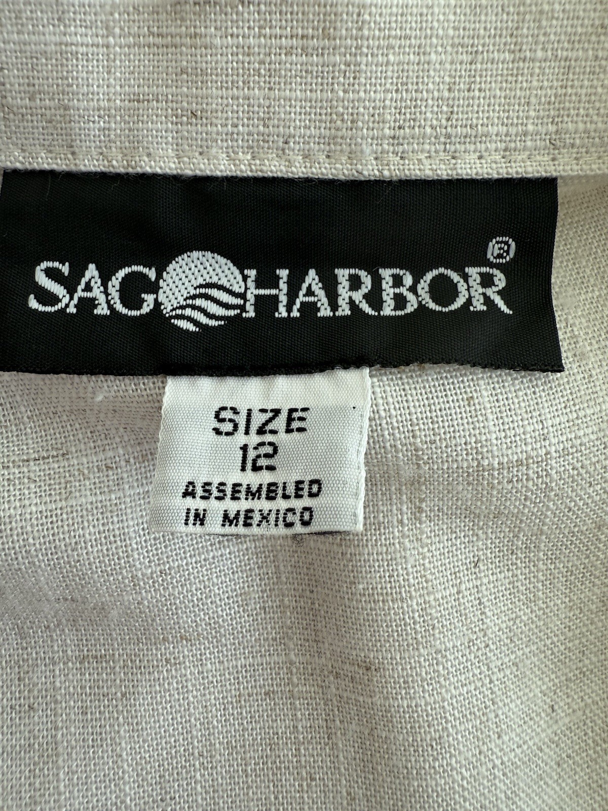 Vintage Sag Harbor Beige Neutral Tone Oatmeal Linen Blazer Size 12 Large **