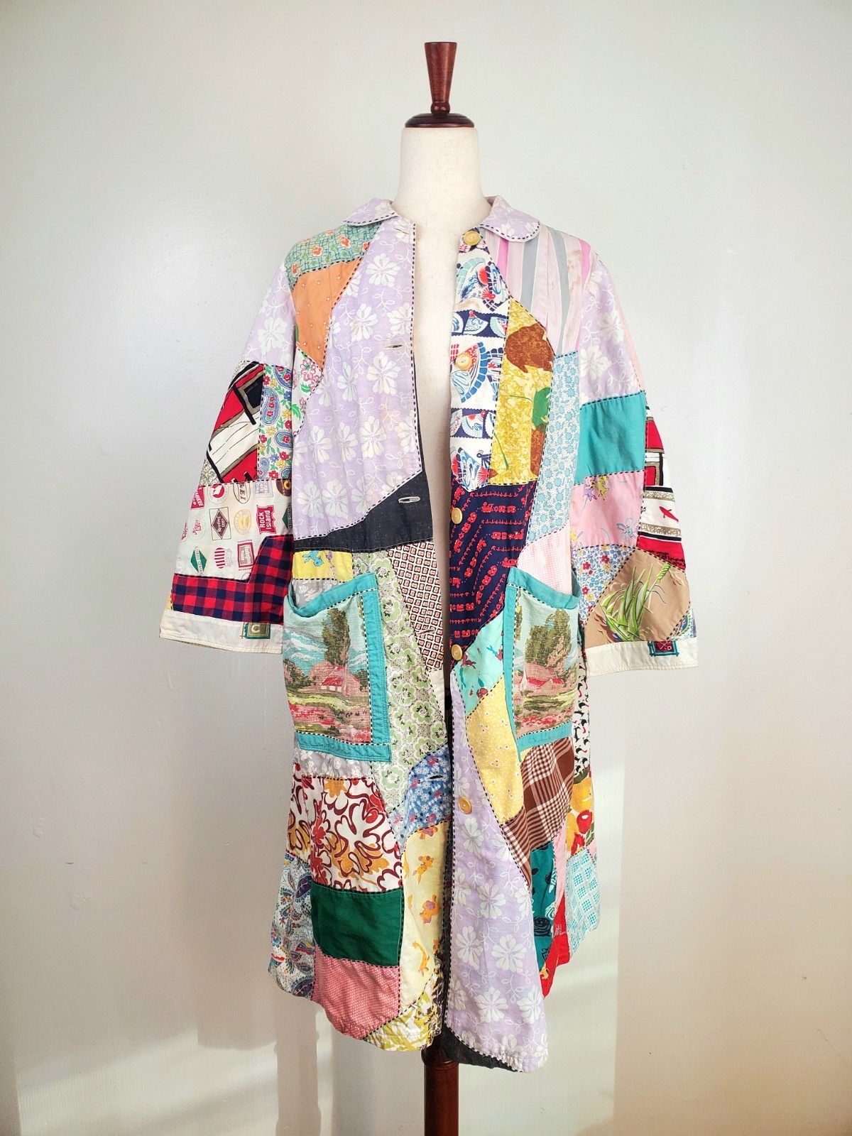 Vintage 1950s Crazy Quilt Chore Coat Jacket Patchwork Magnolia Pearl Handmade