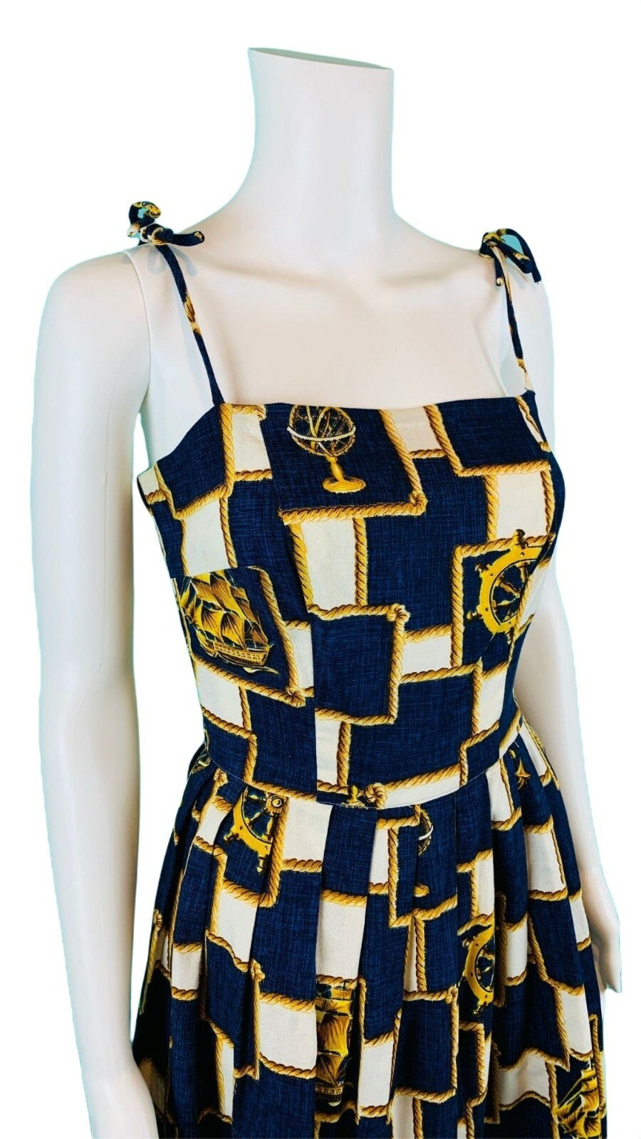 Vintage 1950s Nautical Novelty Print Dress Capelet Sundress Set W 25″