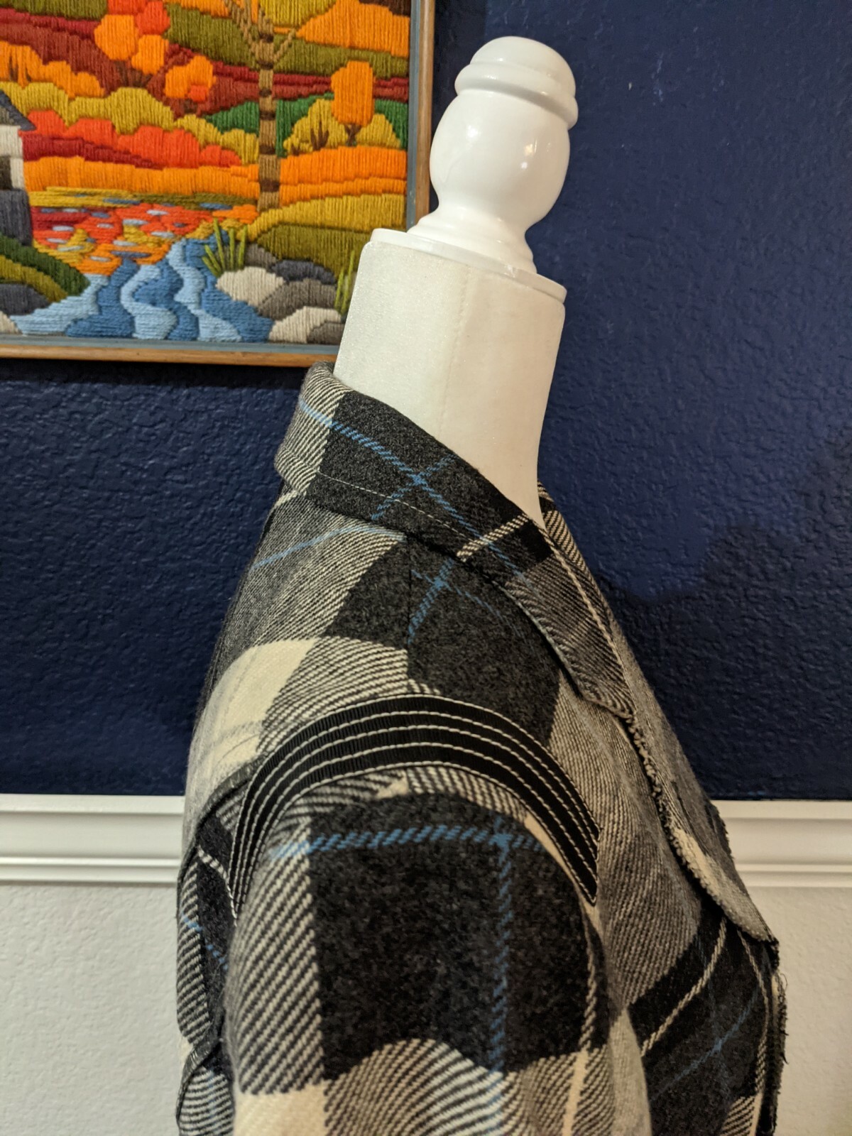 VTG Marc Aurel Black Blue White Plaid Blazer Sz 40 Medium M