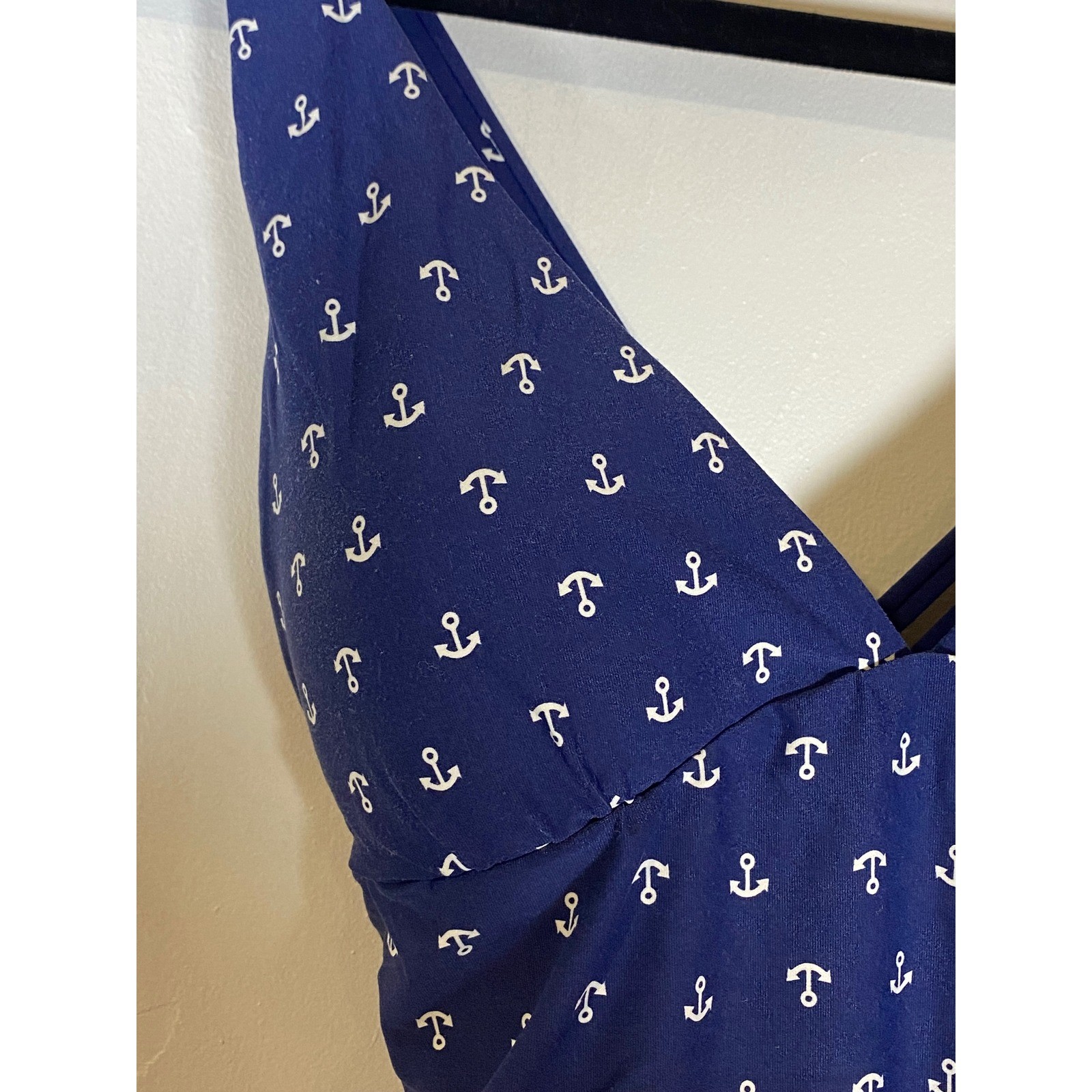 Nautical Anchor One Piece Swimsuit Ruched Blue Pin Up Retro Beach Small