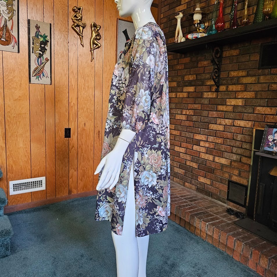 Vtg 70s Plus Size Boho Impressionist Floral Caftan Hippie Hostess Dress 1X/2X/3X