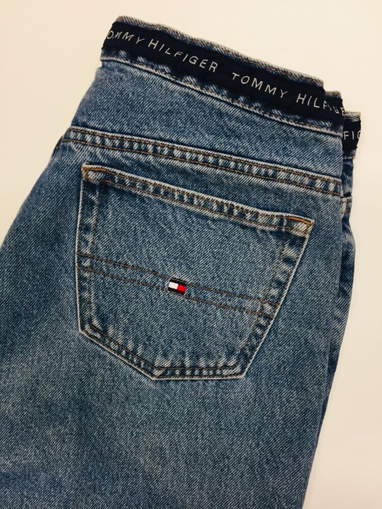 Tommy Hilfiger Mom Jeans Denim Pants Vintage 90s SPELLOUT Blue Baggy Hipster 10