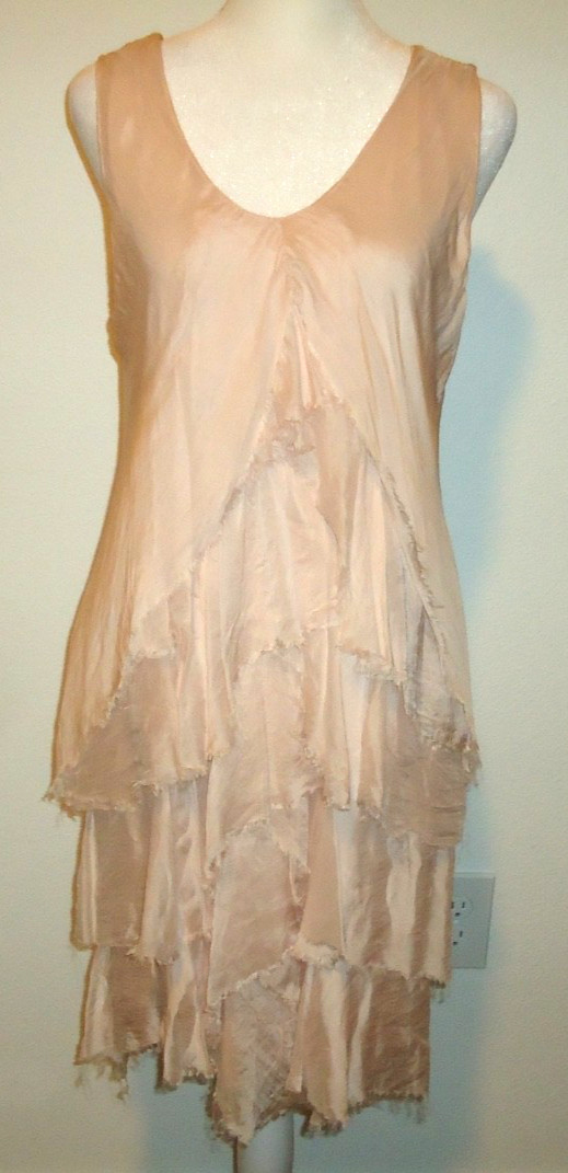 Vtg 70s Gigi Moda Italian Beige Viscose Silk Jersey Midi Dress Size-M