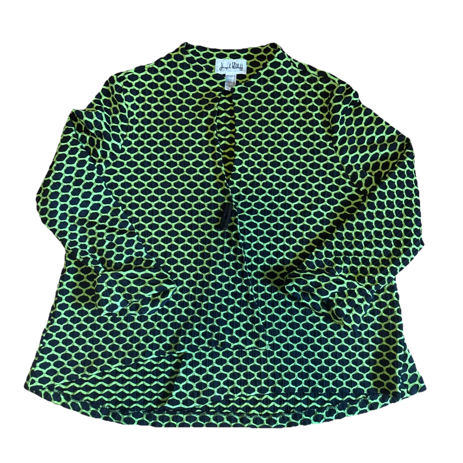 Y2K Joseph Ribkoff Stretch Lime Green Black Toggle Button Swing Blazer Jacket 14