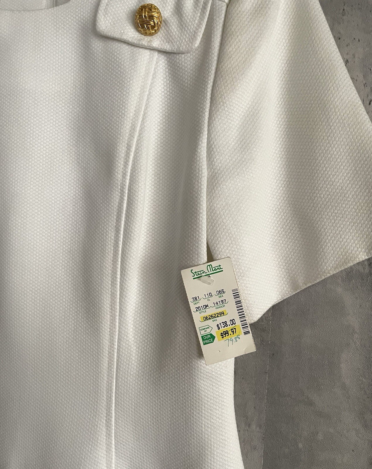 NWT’s Vintage MODE White Cotton Gold Color Button Accents Sheath Lined Dress Sz6