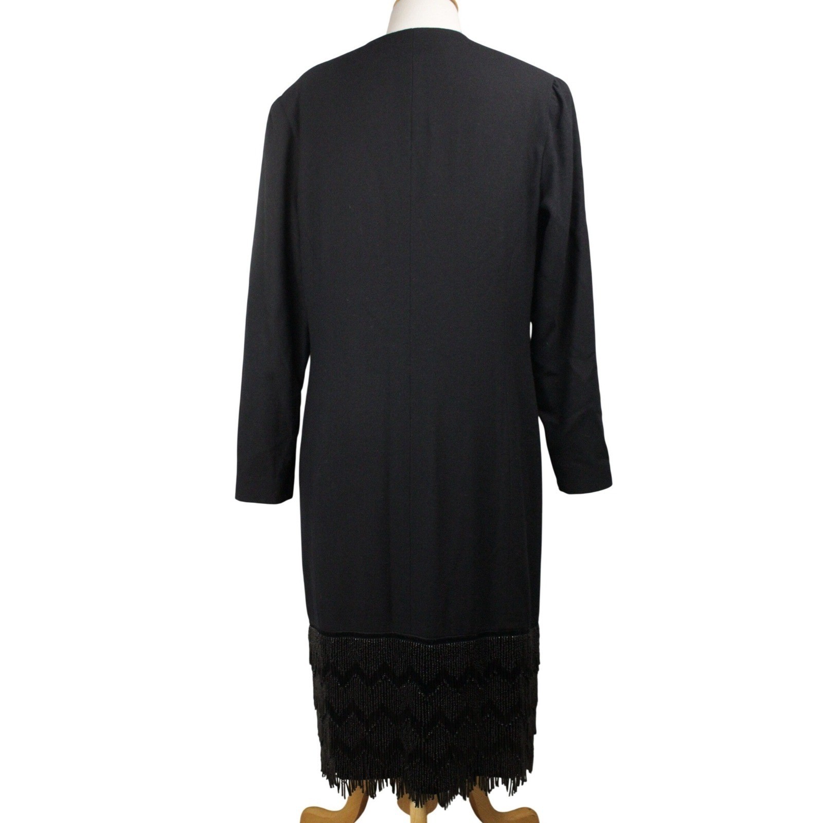 Vintage Pia Rucci Black Wool Beaded Fringe Dress 80s Double Breasted Size 10
