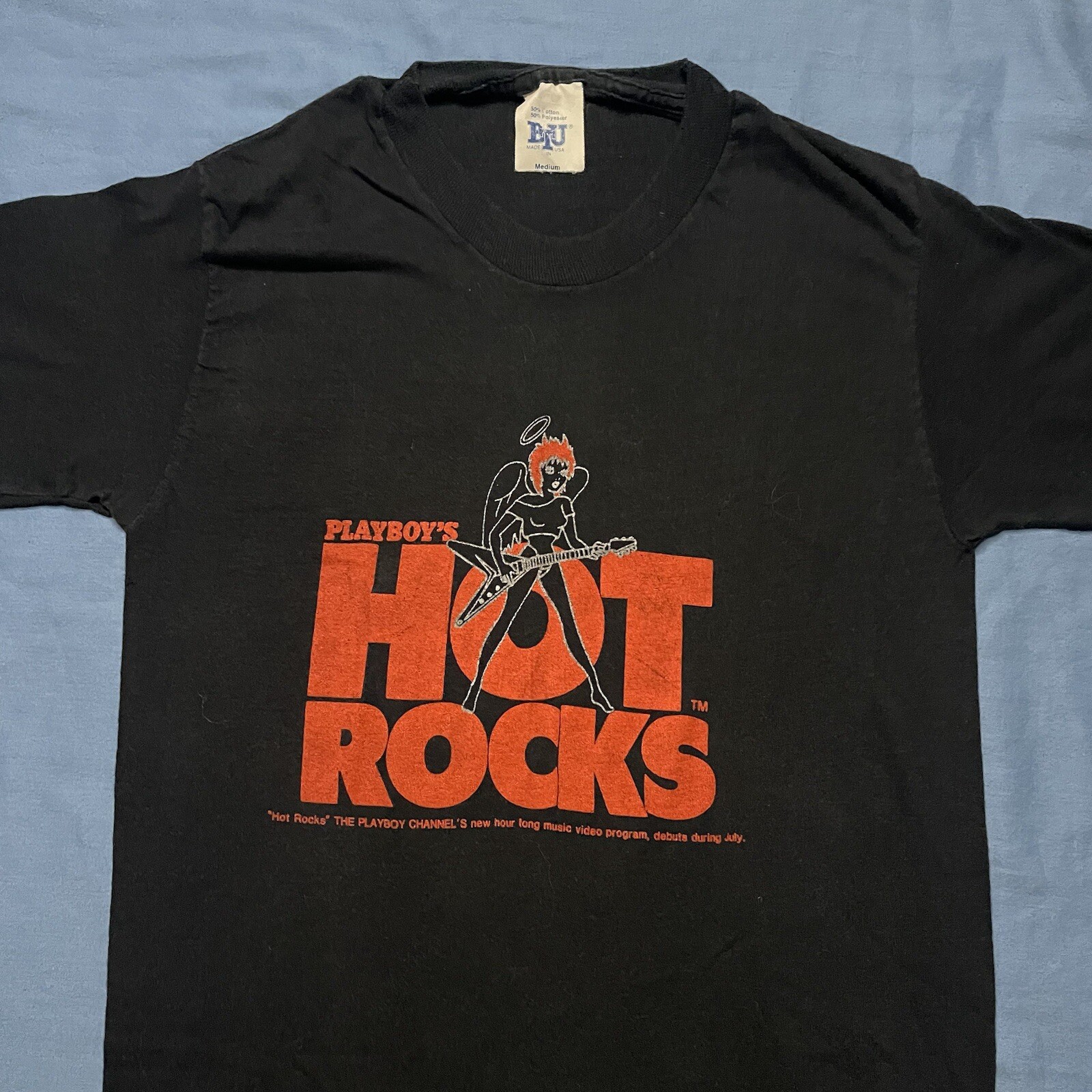 1983 Rare Promo PLAYBOY CHANNEL T-Shirt HOT ROCKS Music Videos Magazine Vtg 80s