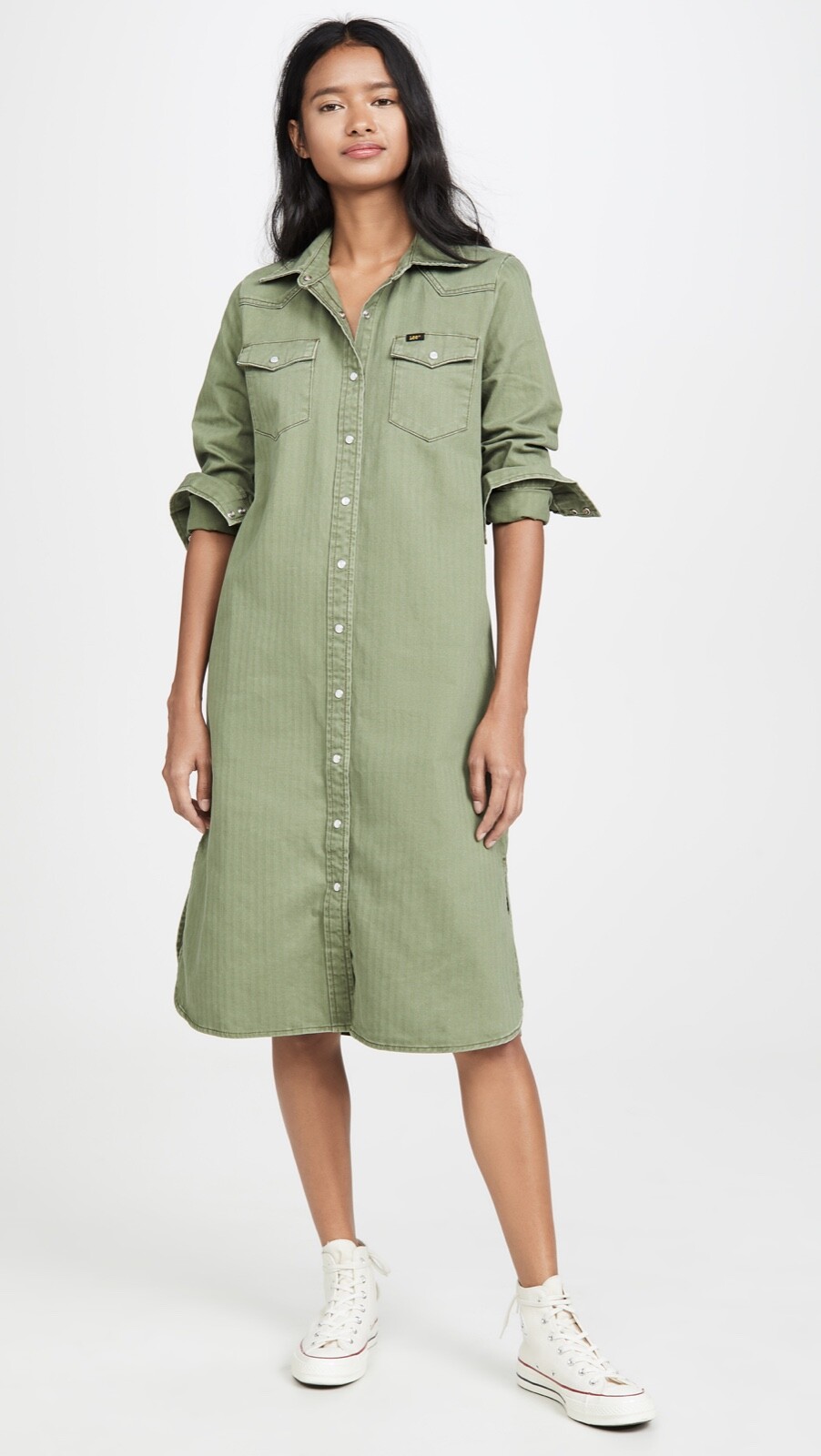 LEE Modern Vintage Western Midi Dress Sz S olive Coat Jacket Jeans