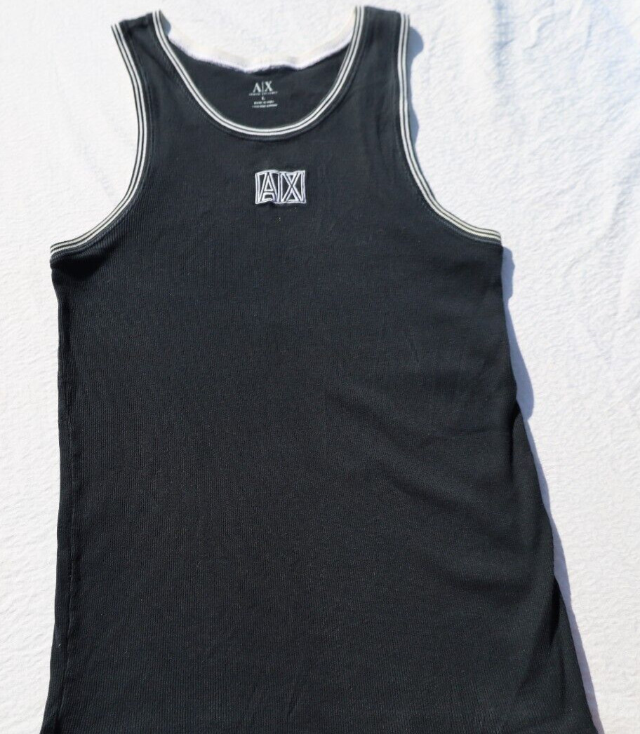 Vintage 90s Armani Exchange T-Shirt black white Tank Top sewn block AX logo L