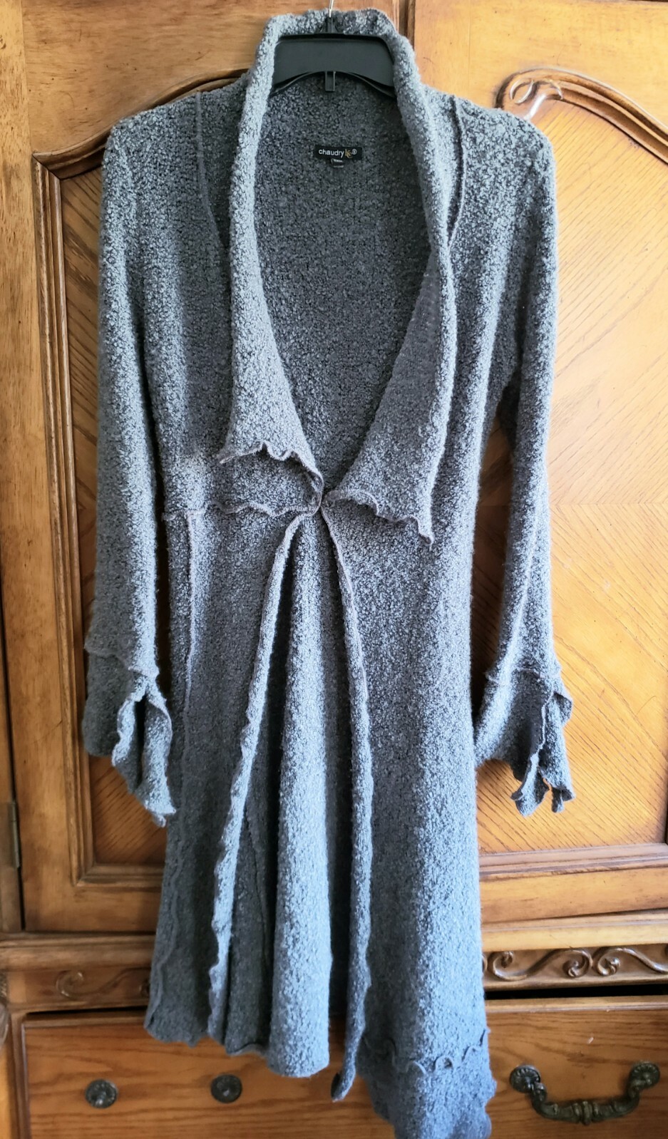 Vintage Chaudry Wool Blend Long Boho Asymmetrical Gray Cardigan Sz S