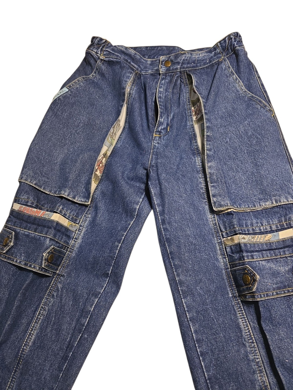 Rare VTG 80s Women’s Gasoline Jeans Comic Strip Accented Pockets Snap Sz 11