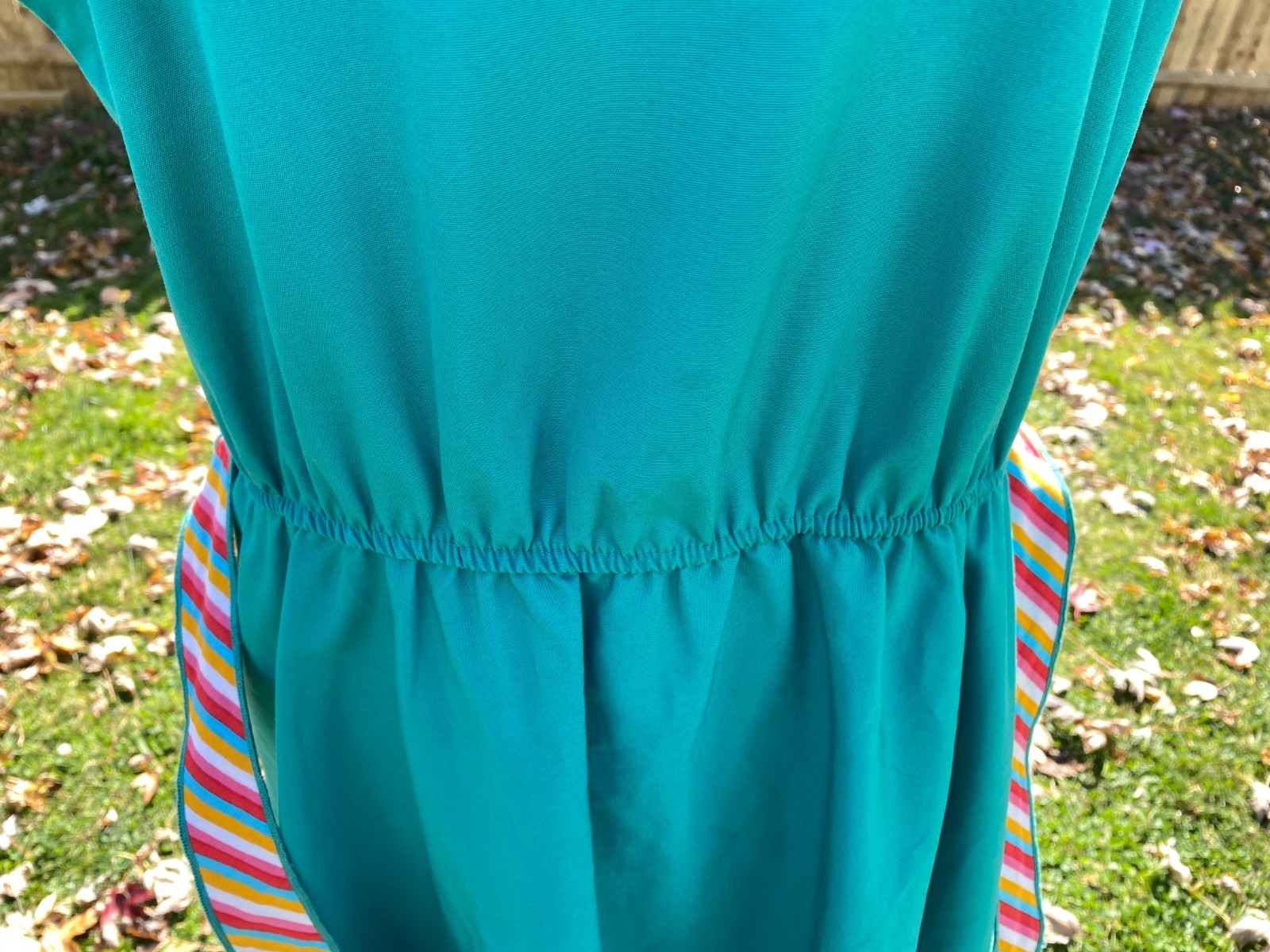 Vintage F.S.A. Collection Teal A-Line Dress Multi Color Belt Tie Strap Size 18