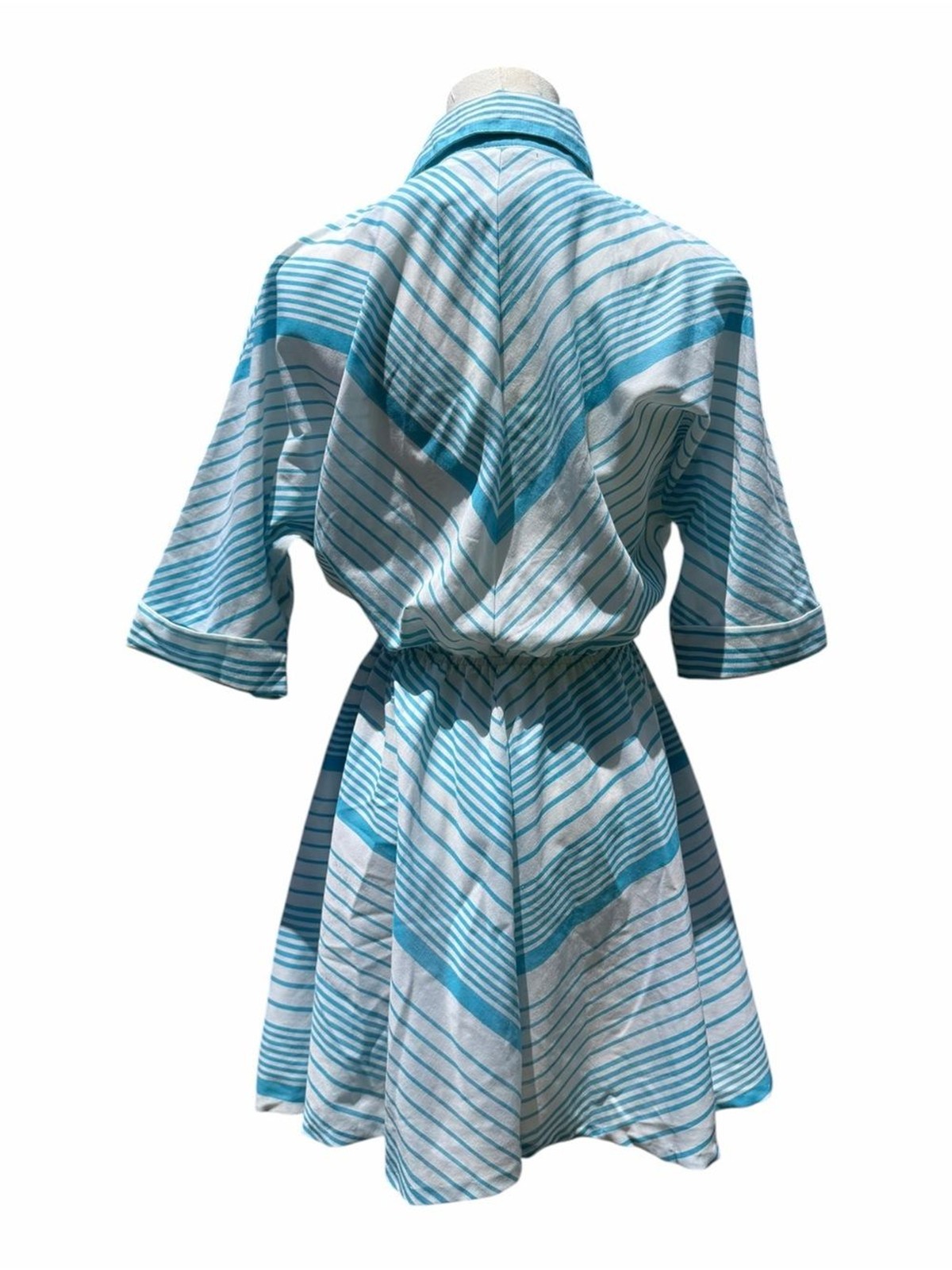 Vintage 1980s The American Shirt Dress Size 5/6 Blue White Striped Fit Flare USA