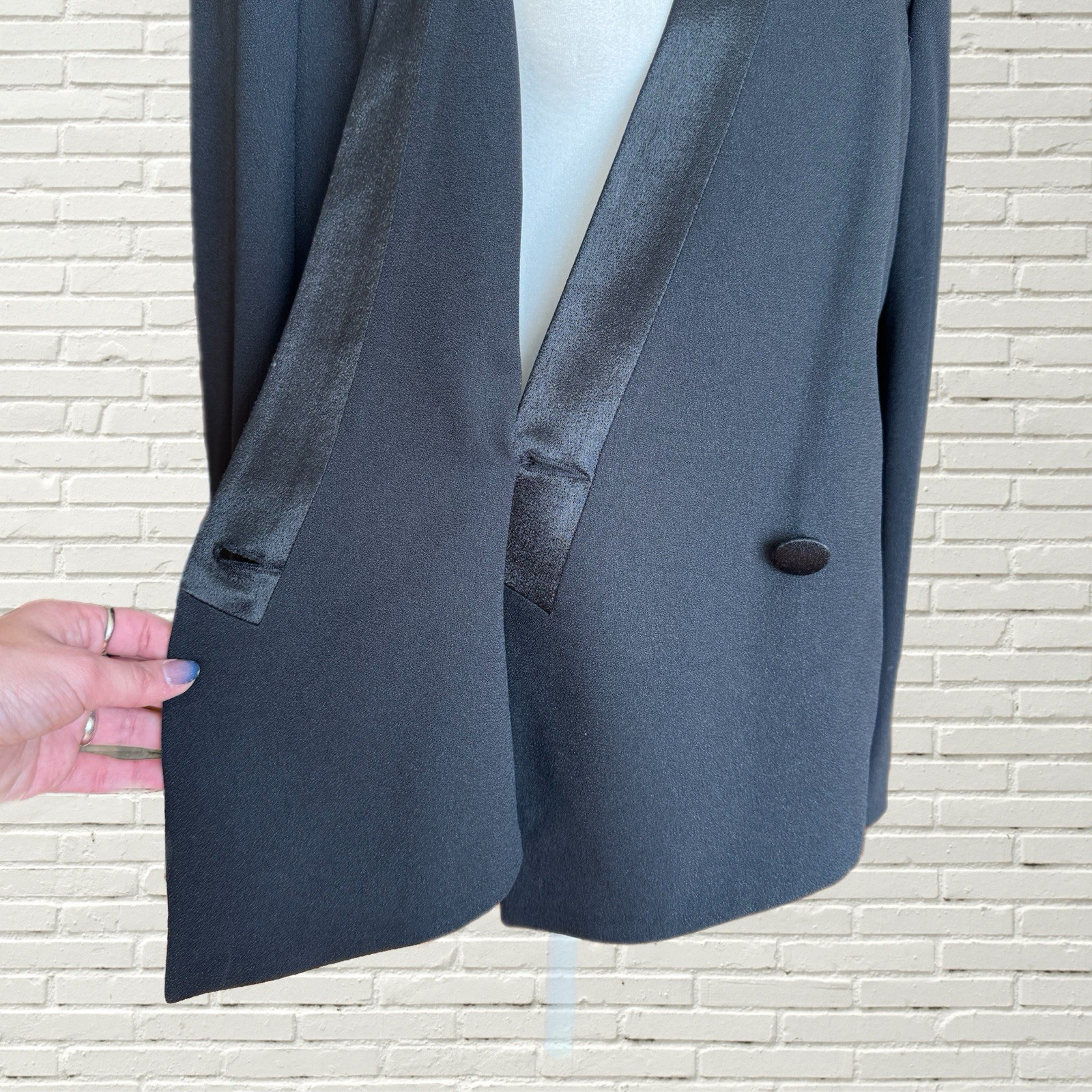 Vintage 90s Sonia Rykiel Blazer Jacket – Black Satin Tuxedo Size S