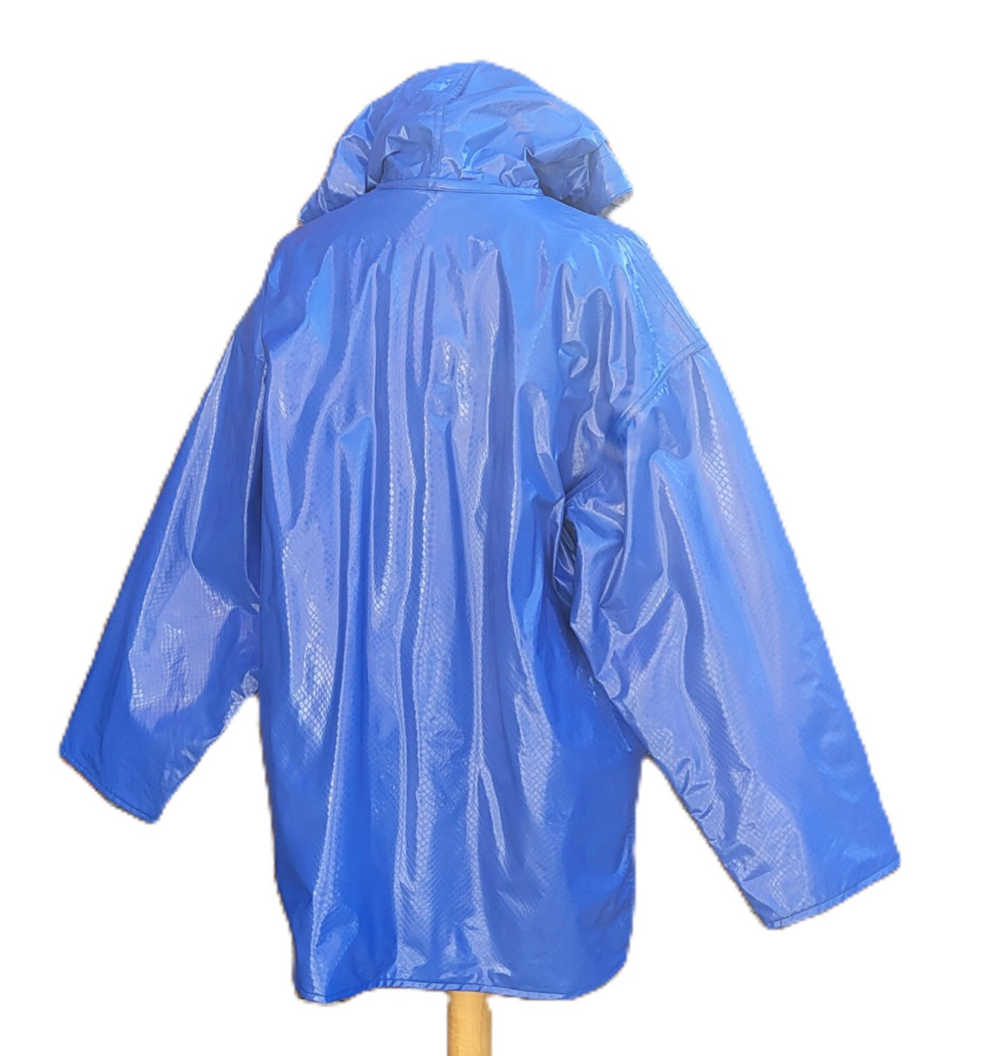Ladies Wippette Raincoat Hooded Cornflower Blue PVC Vinyl Jacket Size M