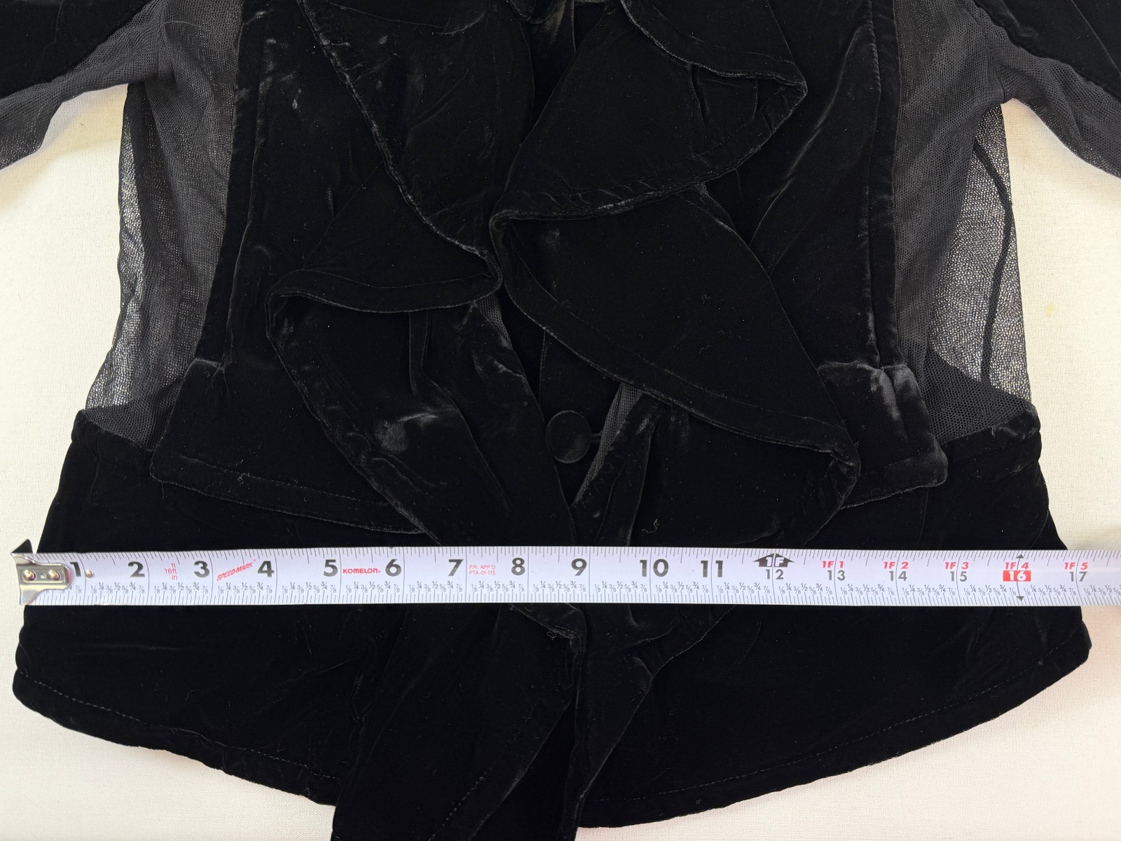 Vintage YSL YVES SAINT LAURENT Velvet Ruffle Jacket 36 38 Black Mesh Panel 2003
