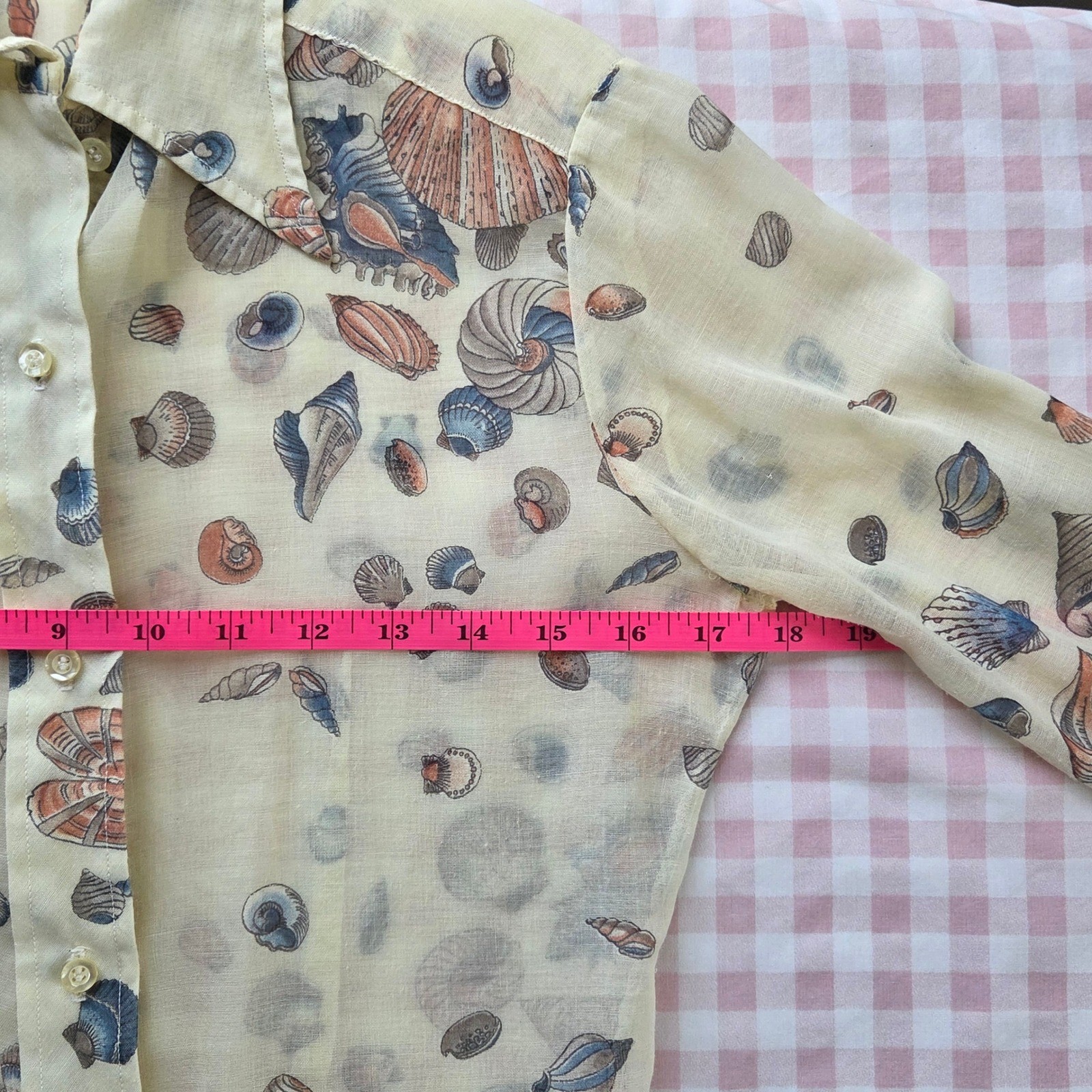 Vintage Harbinger Ltd Seashell Print Button Down Top Cream Coastal Nautical 10