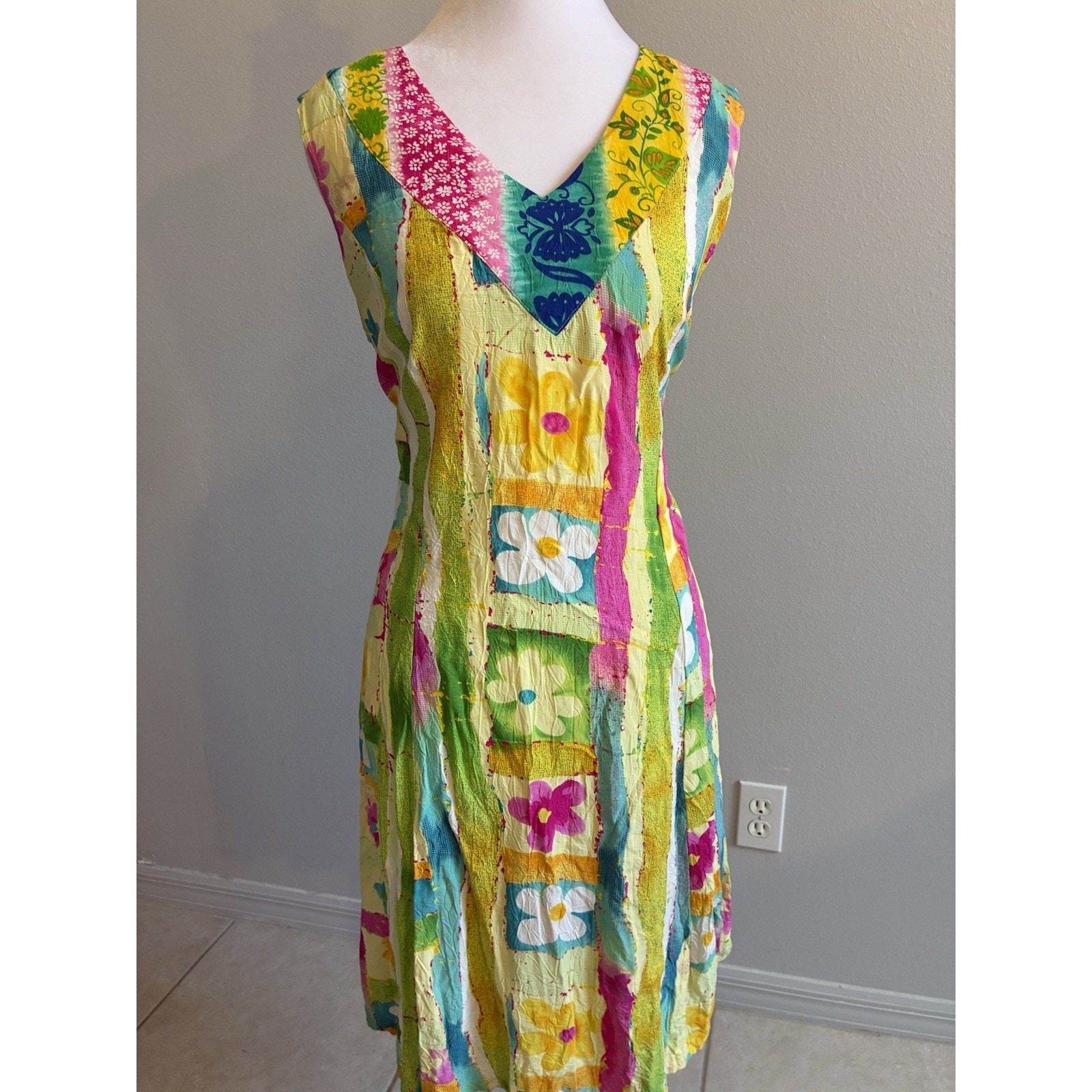VTG Jams World Floral Dress XL Tropical Shift Relaxed Boho Casual Beach Resort