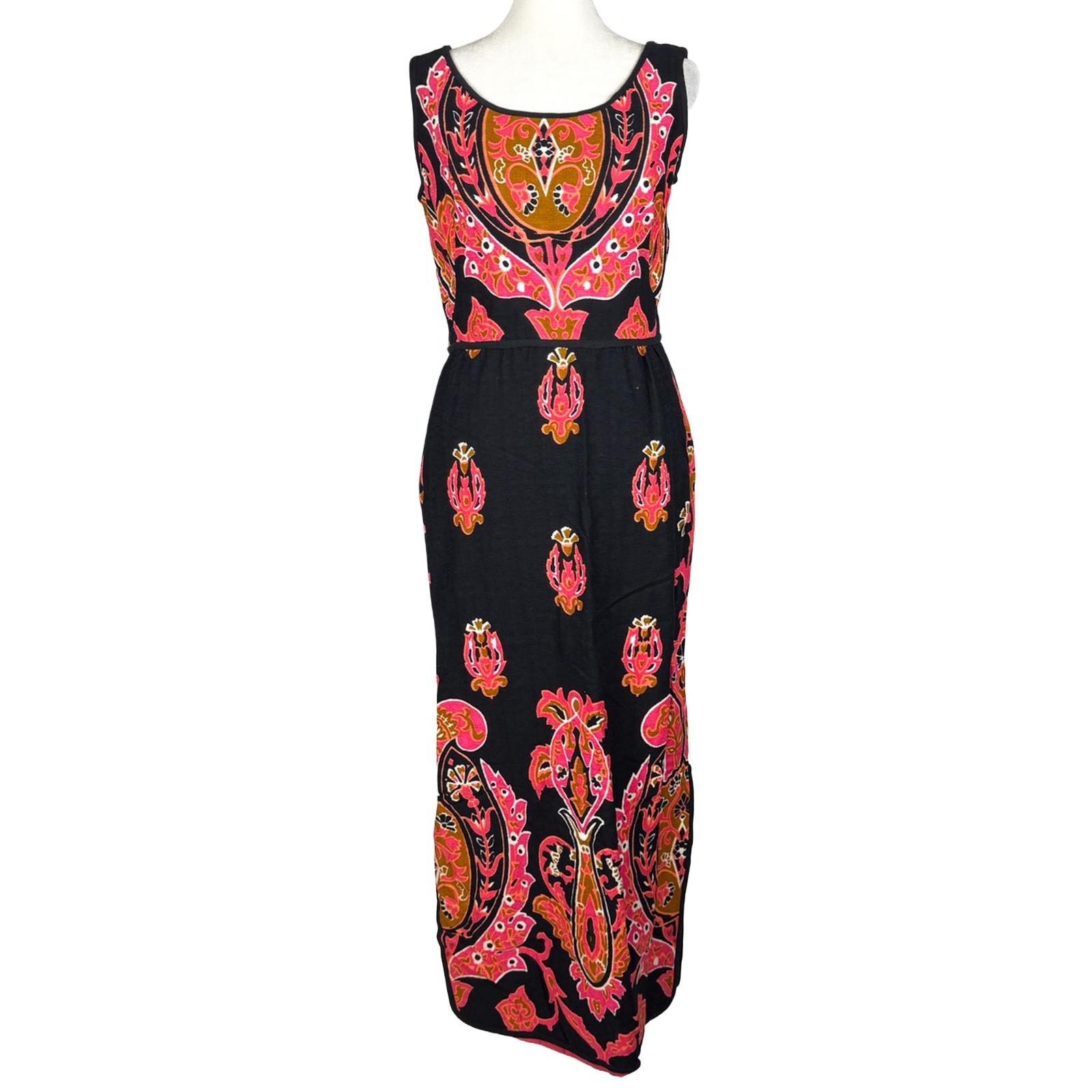1960s Vintage Pink and Black Psychedelic Print Maxi Dress