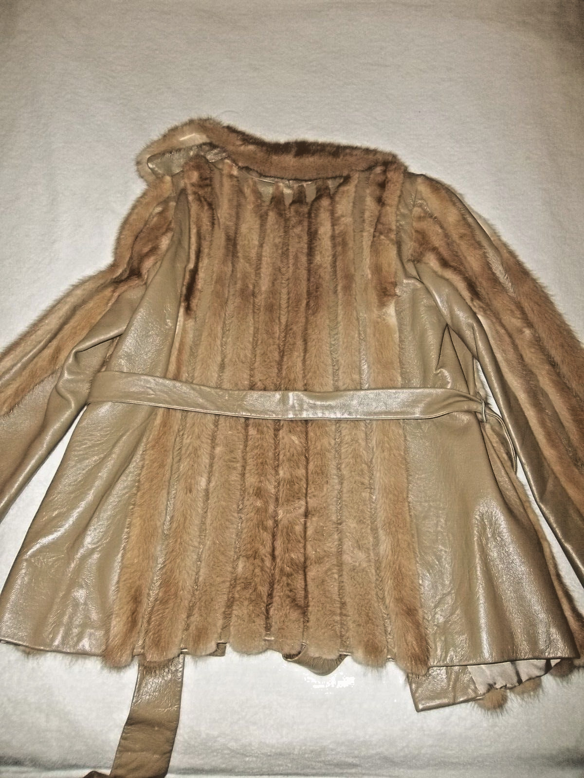POLOGEORGIS FUR & LEATHER COAT JACKET TAUPE/ LIGHT BROWN