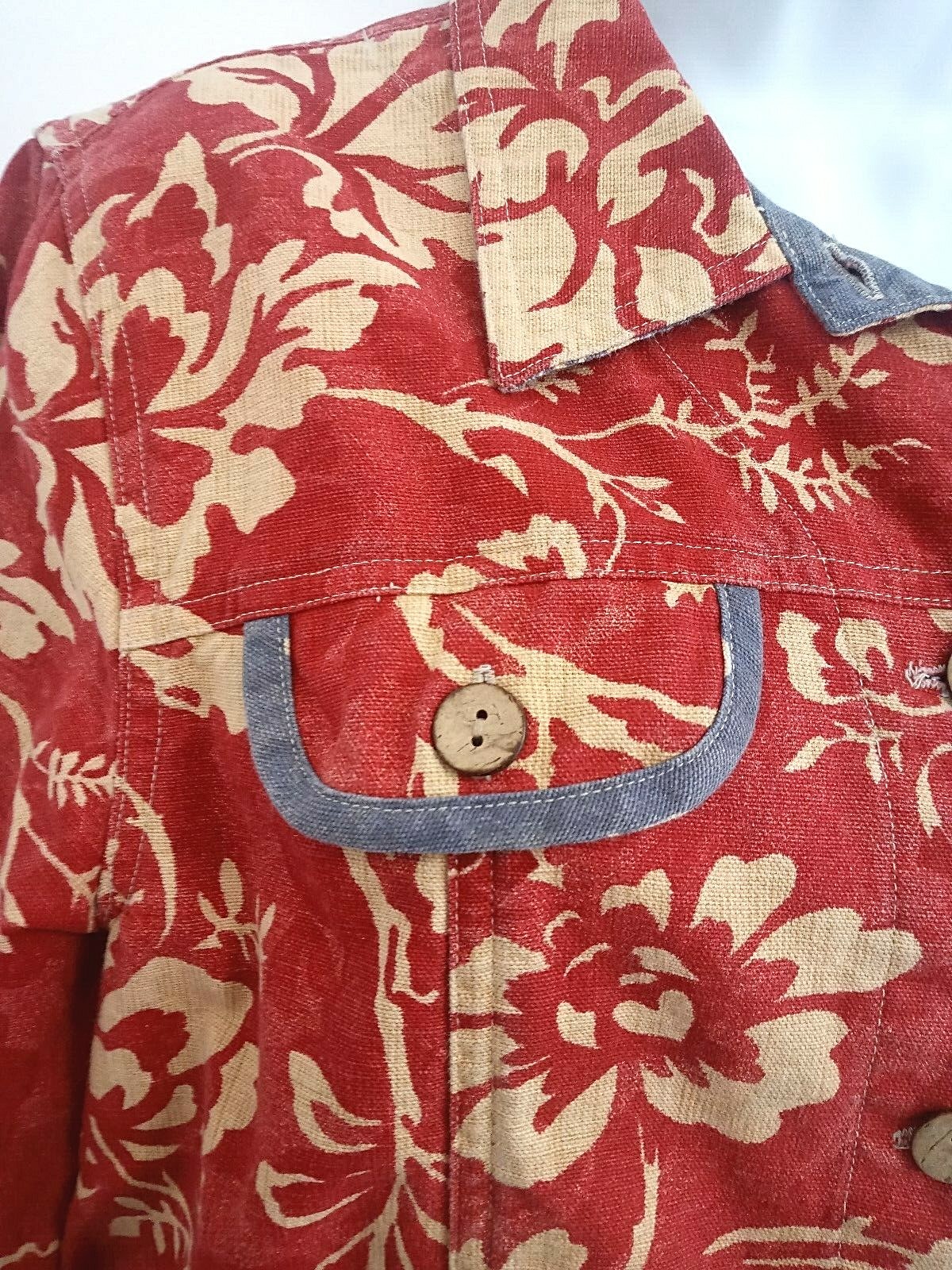 Cottage Vintage Coldwater Creek Jacket Womens M Medium Trucker Cotton Red Floral