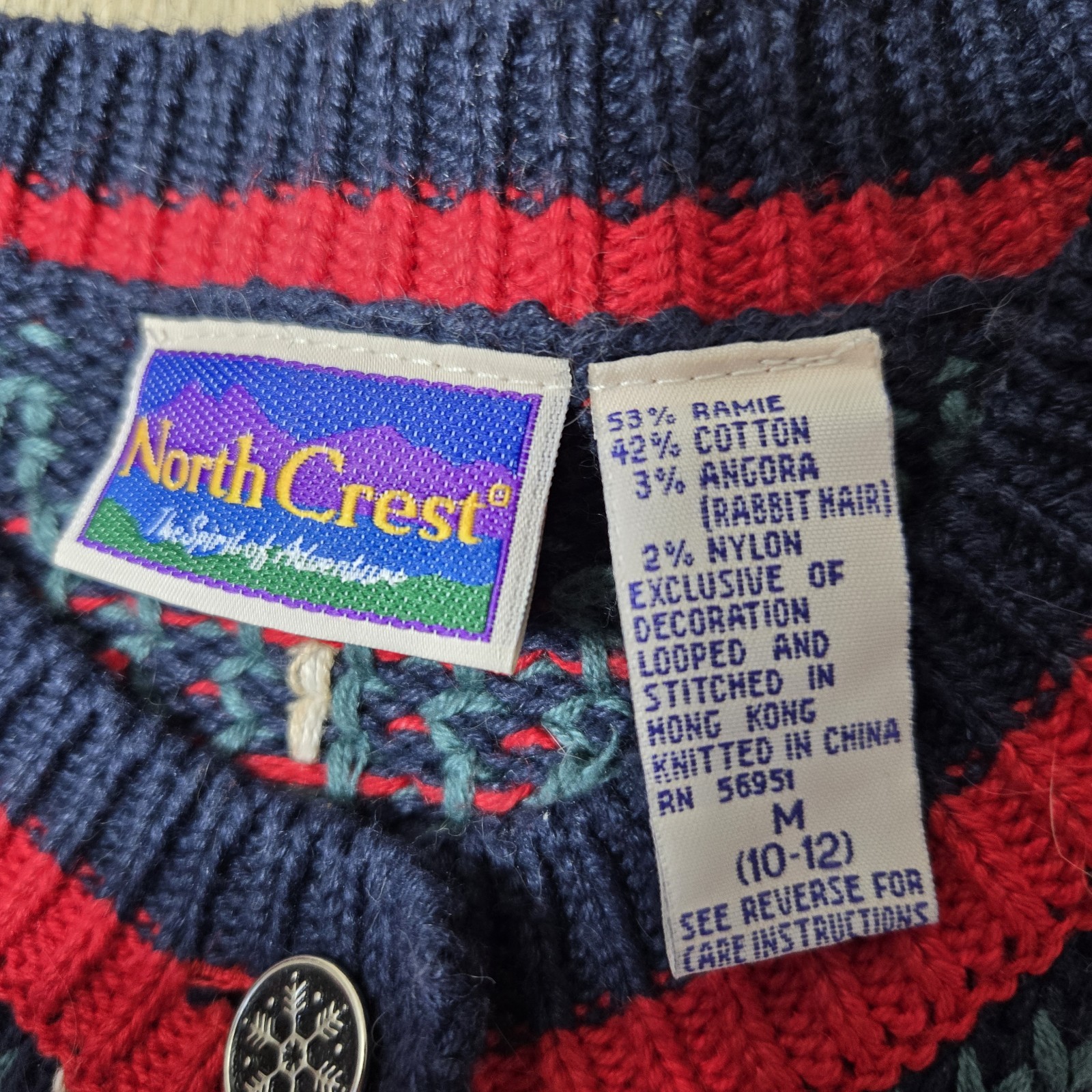 VTG NorthCrest Womens Cardigan Size M Red Multicolor Winter Holiday Angora Knit