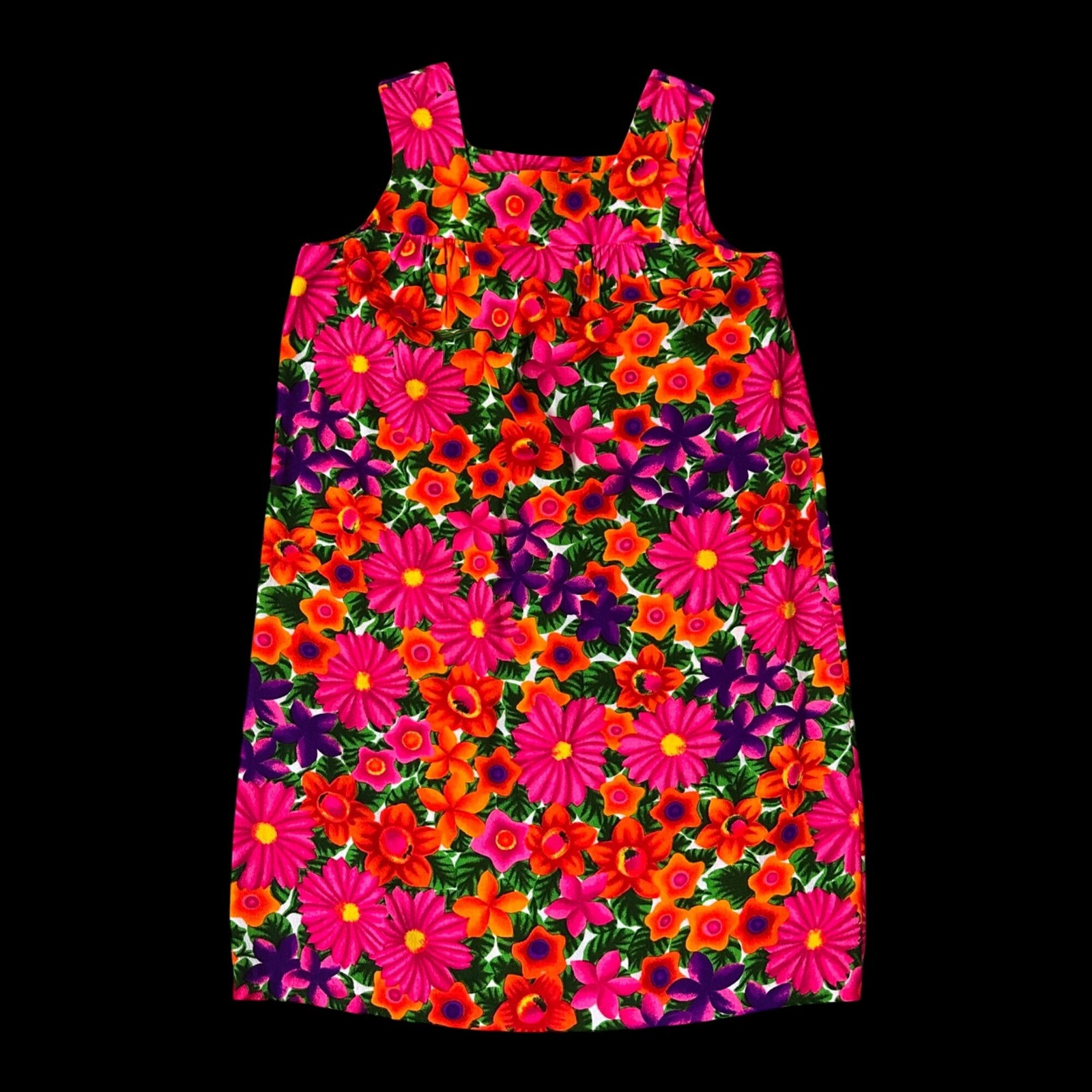 Vintage Hawaiian Floral Dress Large Pink Orange Tropical Paradise Pomaré Tahiti