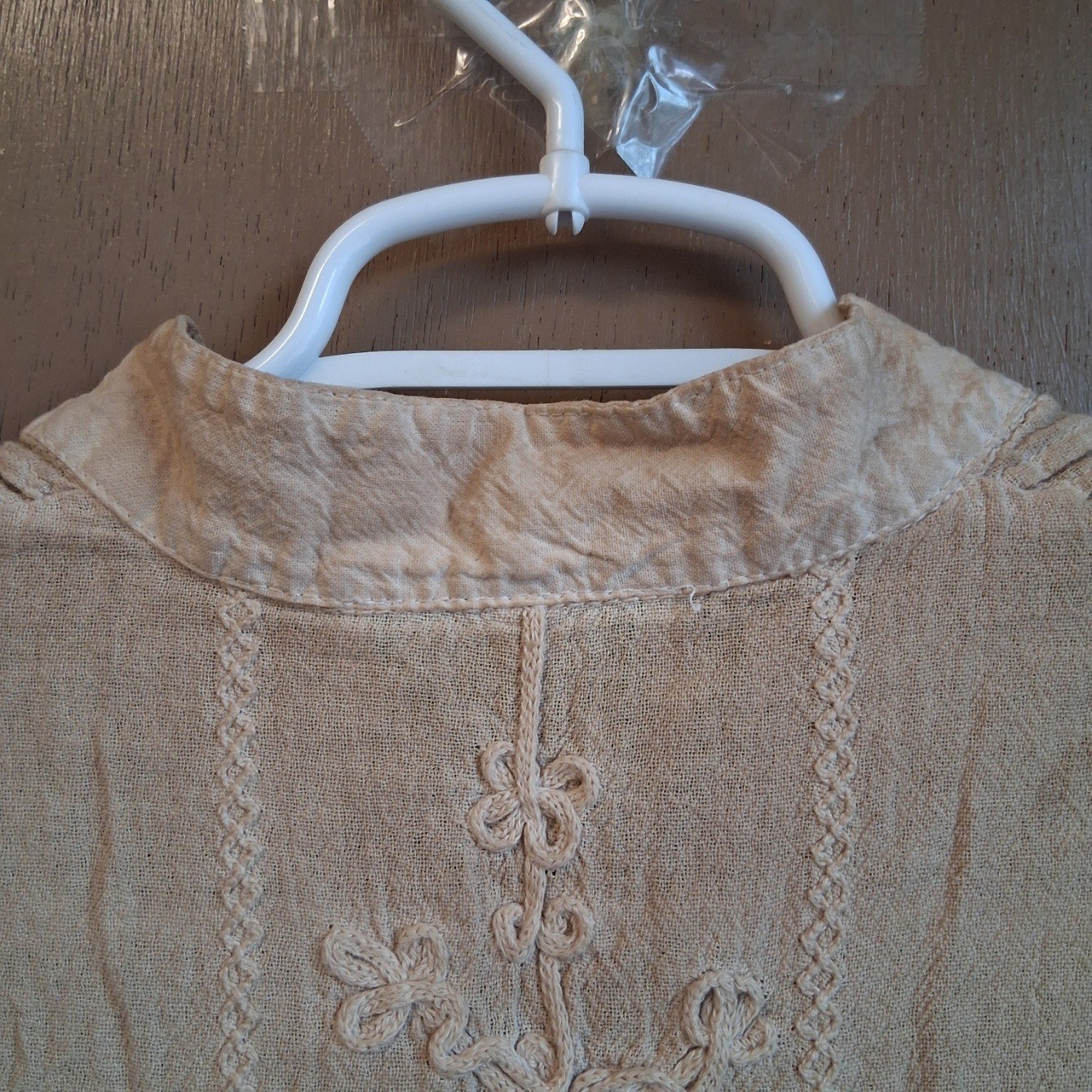 American SouthSIde Upcycled Coffee Stained Tunic Top 100% Cotton Embroidered EUC