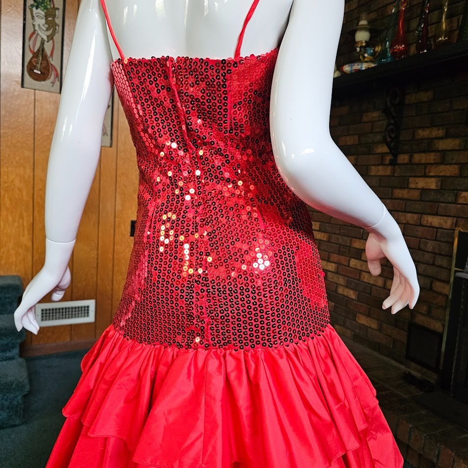 Vtg 80s Alyce New Wave Prom Drop Waist Mermaid Sequin Flamenco Party Dress S/M