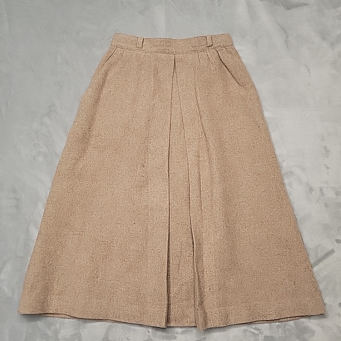 VTG Vino De Casa Skirt Womens 7 Beige Wool Blend A-Line Pleated Made In Japan