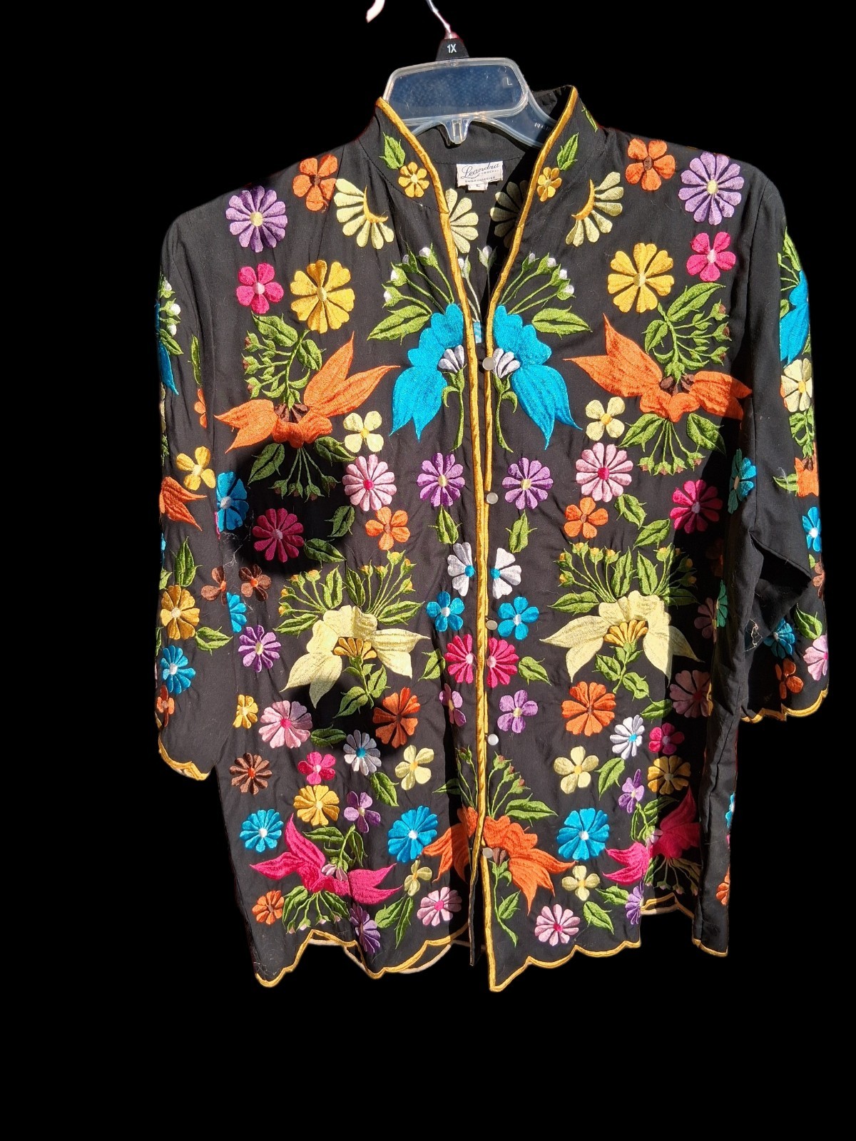 Vintage 60’s Leandra Crochet Embroidered Jacket Flower Power Colorful Groovy L