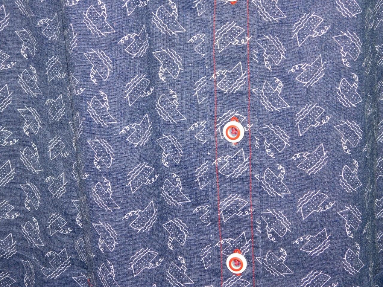Vintage 70s XL Blue White Boat Print Tunic A Line Mini Shirt Dress Short Sleeve
