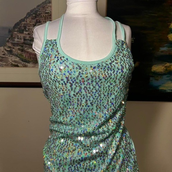 Vintage Y2K Body Central aqua rhinestone tank Large 2000s