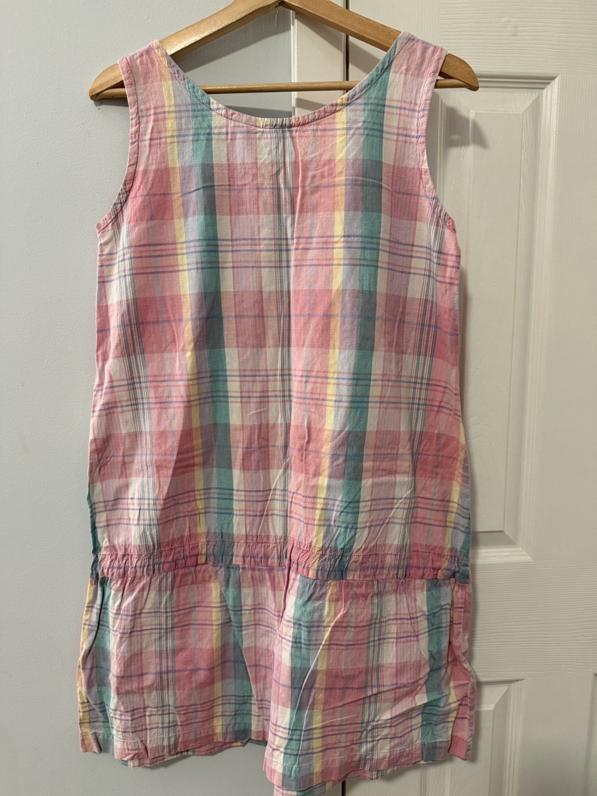 Vintage 90’s Take Nine Maternity Romper Sz S Pastel Plaid Drop Waist Button Up