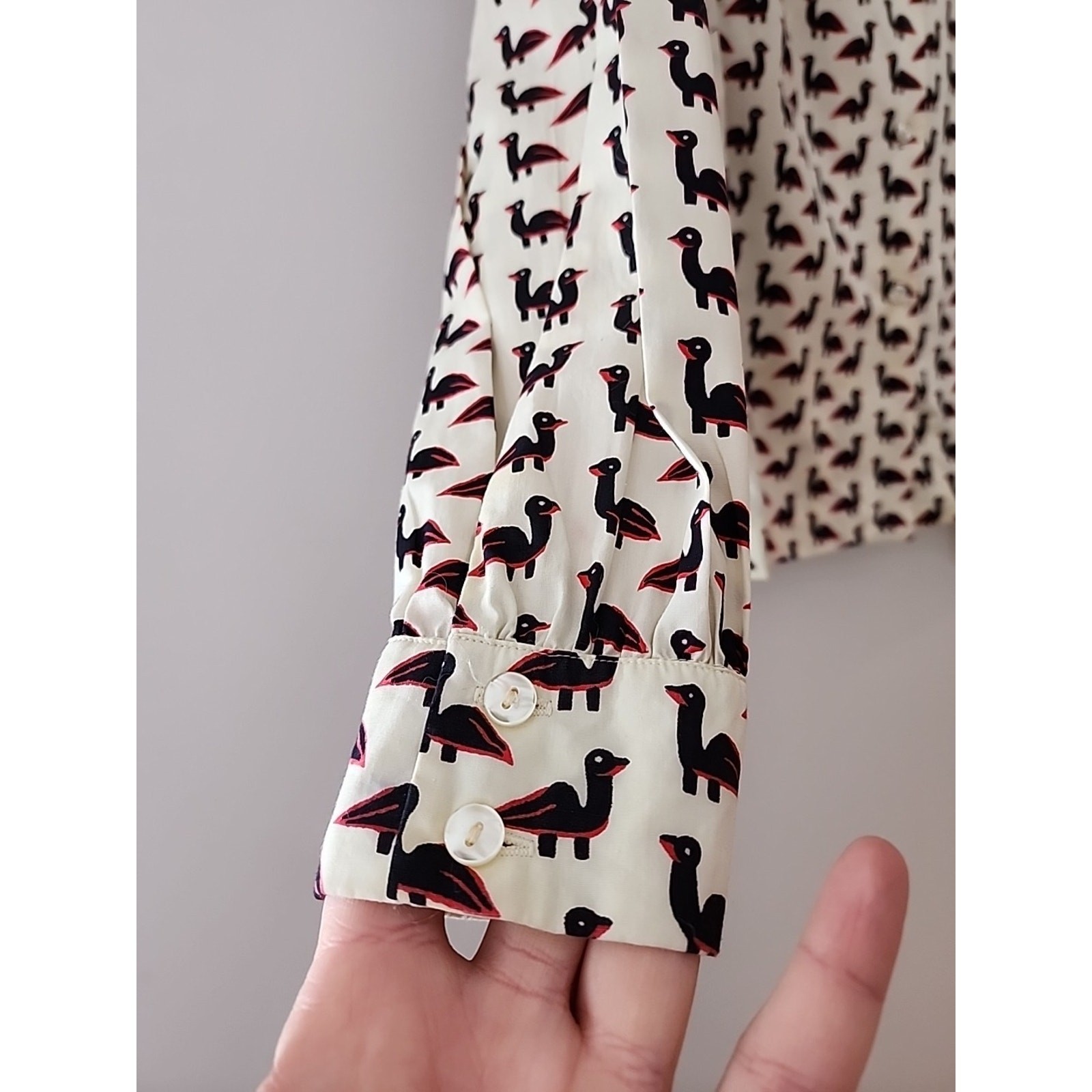 1960s Majestic Button Up Blouse Long Sleeve Birds Ducks Vintage Novelty Print 10