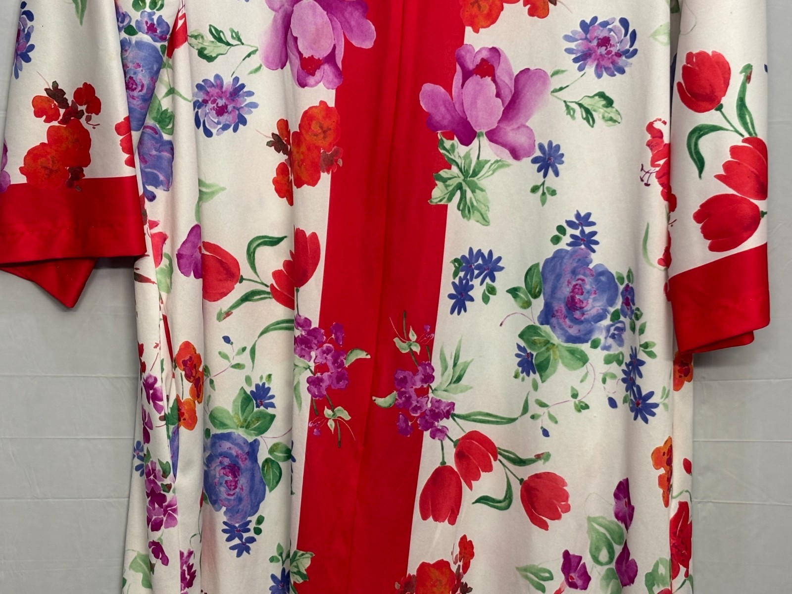 Evelyn Pearson Go-Goat Robe Womens Red White Floral Kimono Sleeve L Vintage 90s