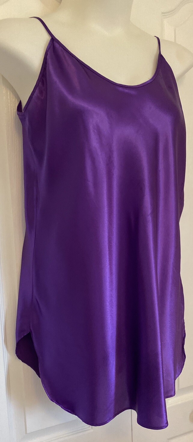 INTIMATE MOODS Purple Liquid Satin Nightgown Spaghetti Strap Chemise Sexy Medium