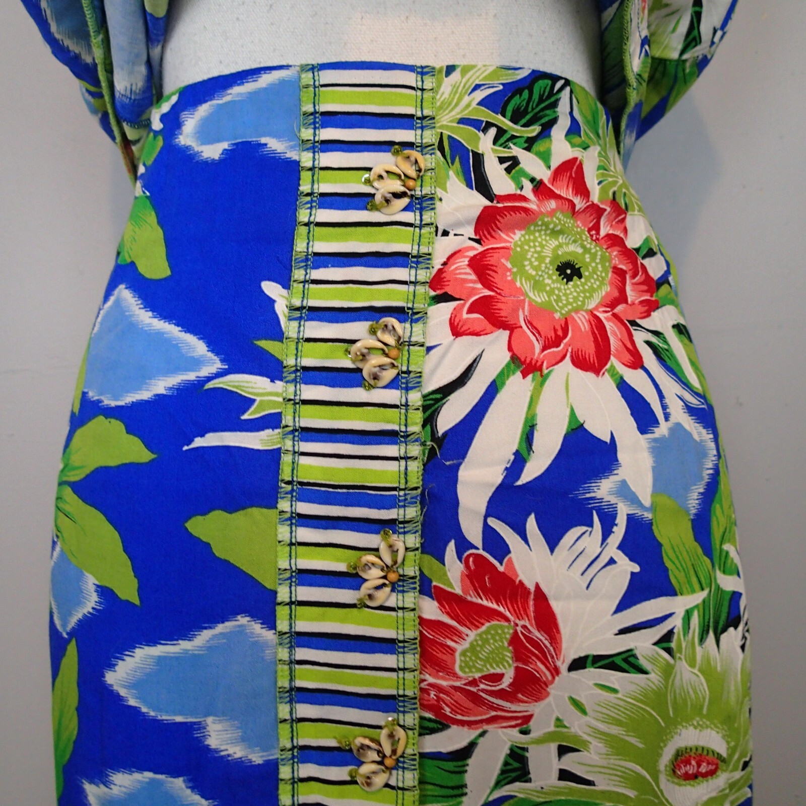 FAITH by Celia Forrester Set S Top Skirt Tropical Floral Shirt hawaian blue