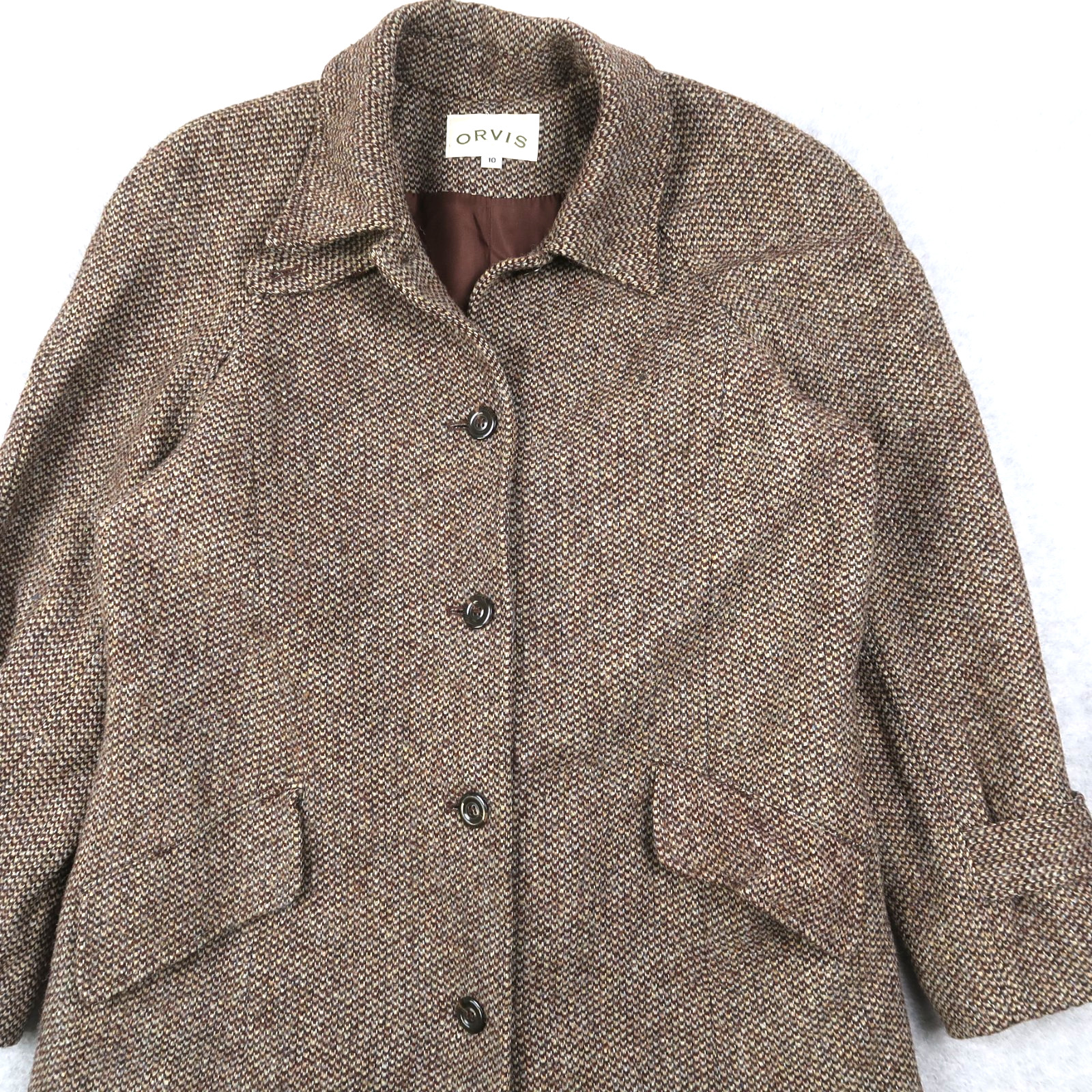 Vintage Orvis Women’s Harris Tweed Peacoat Trench Coat Long Jacket Belted Sz 10