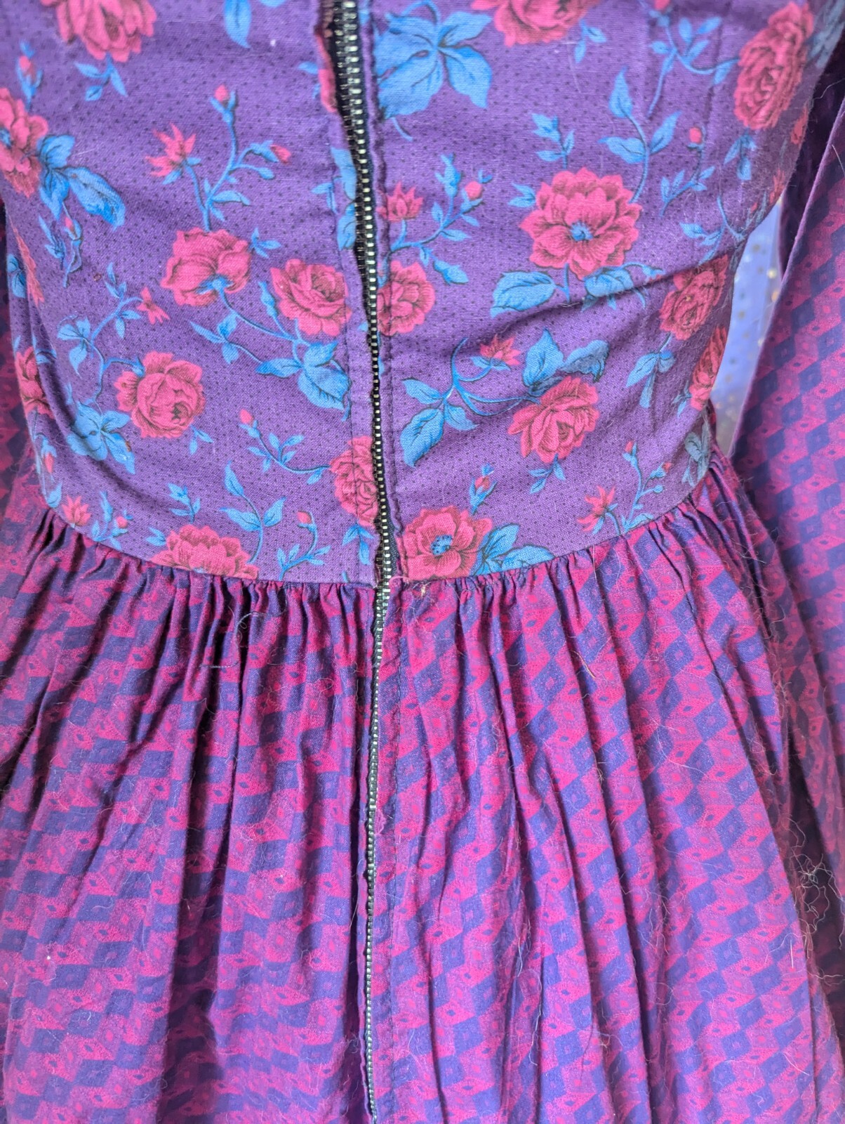 Vintage 70’s 80’s Purple Pink Puff Juliet Sleeves Floral Mini Dress Size Small