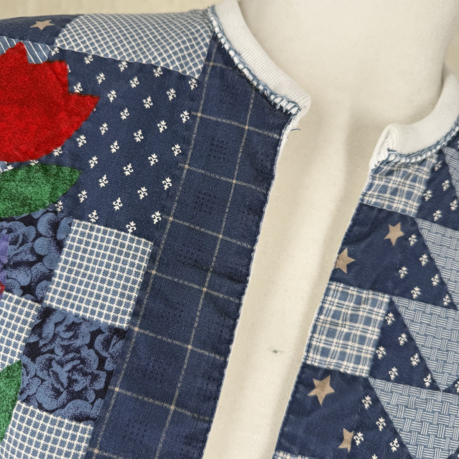 VTG Handmade Quilt Patchwork Sweater Jacket Cottagecore Teacher Folk Flowers SM