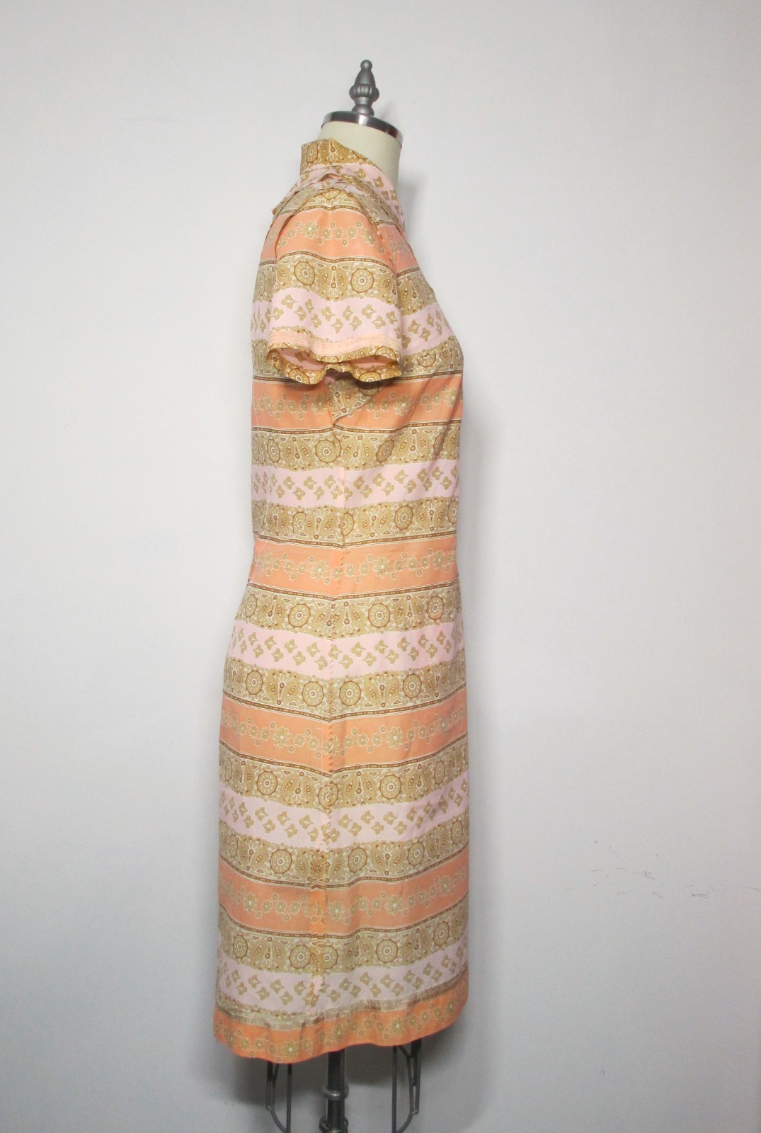 Vintage Lady Carol of NY Sheath Dress, Peach & Tan, Very Nice, Size M
