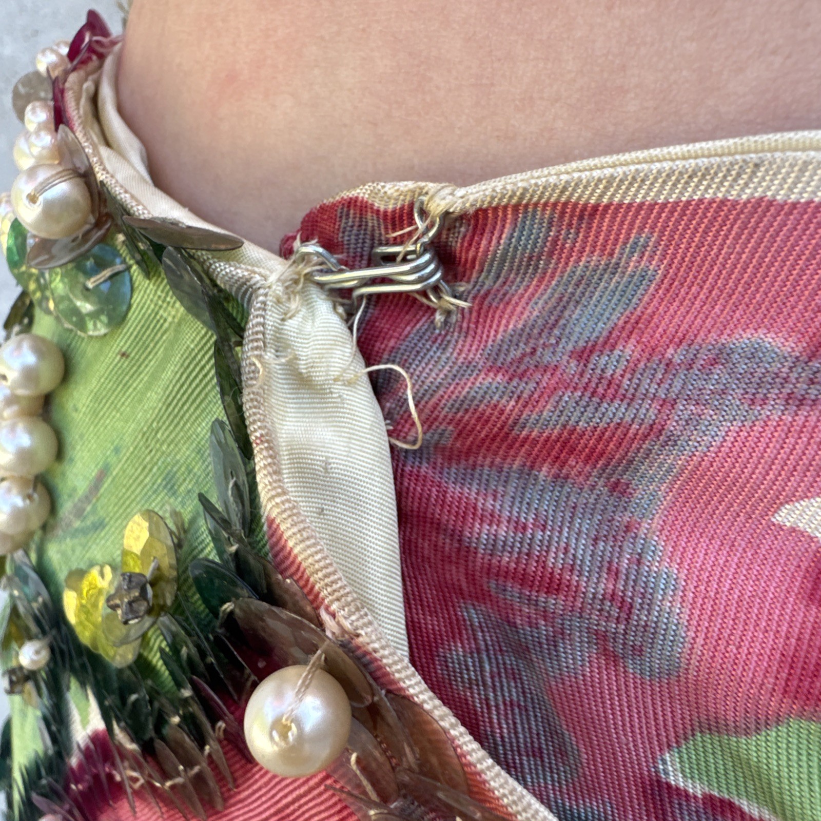 Vintage 1930s Painted Skirt Rhinestones Beading Pearls Flower Showgirl Burlesque